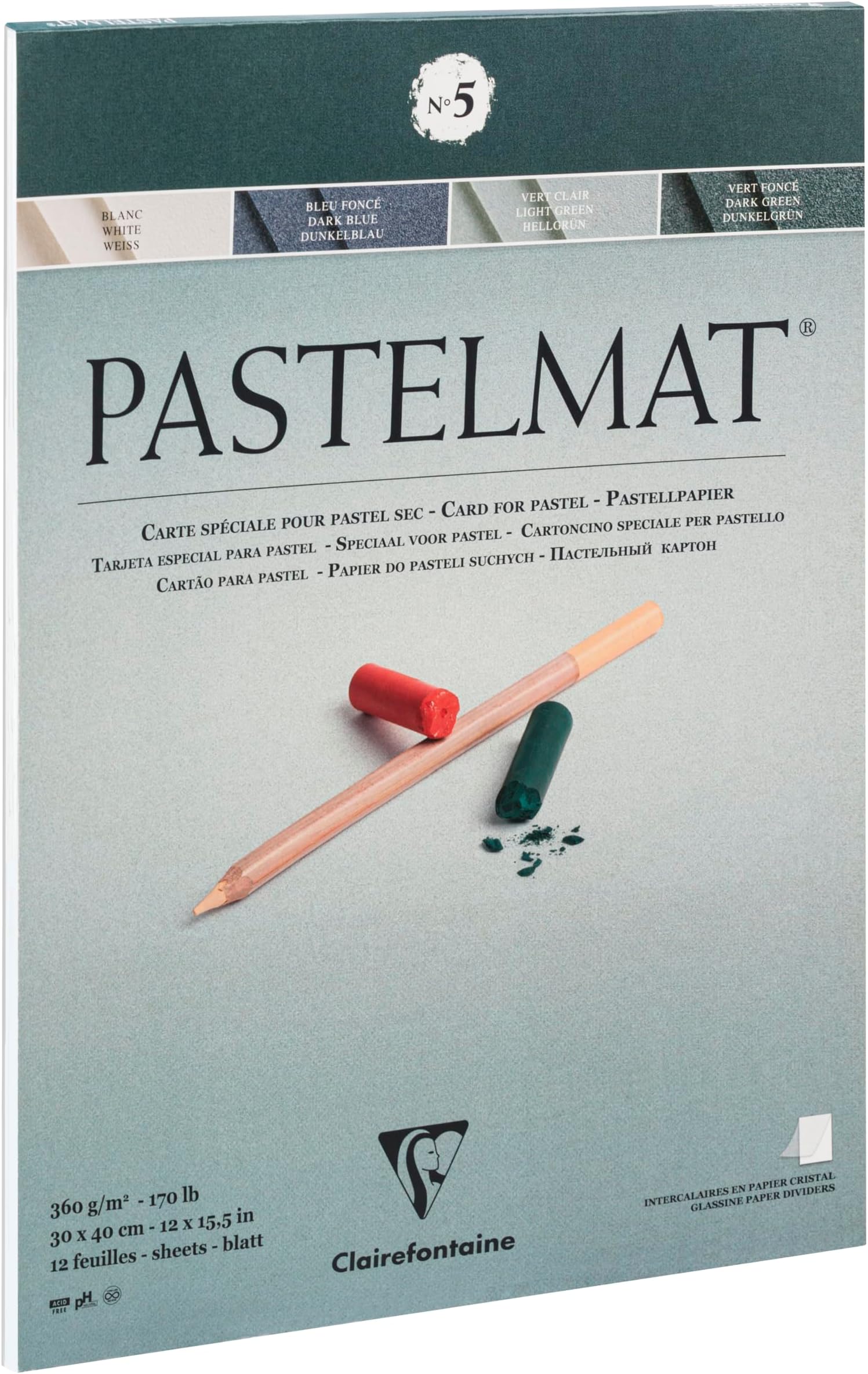 Ref 96115C - Pastelmat Pastel Card Pad No.5 (12 Sheets) - 360gsm Card - 30 x 40cm - Assorted Colours - Specially Formulated for Use with Pastels