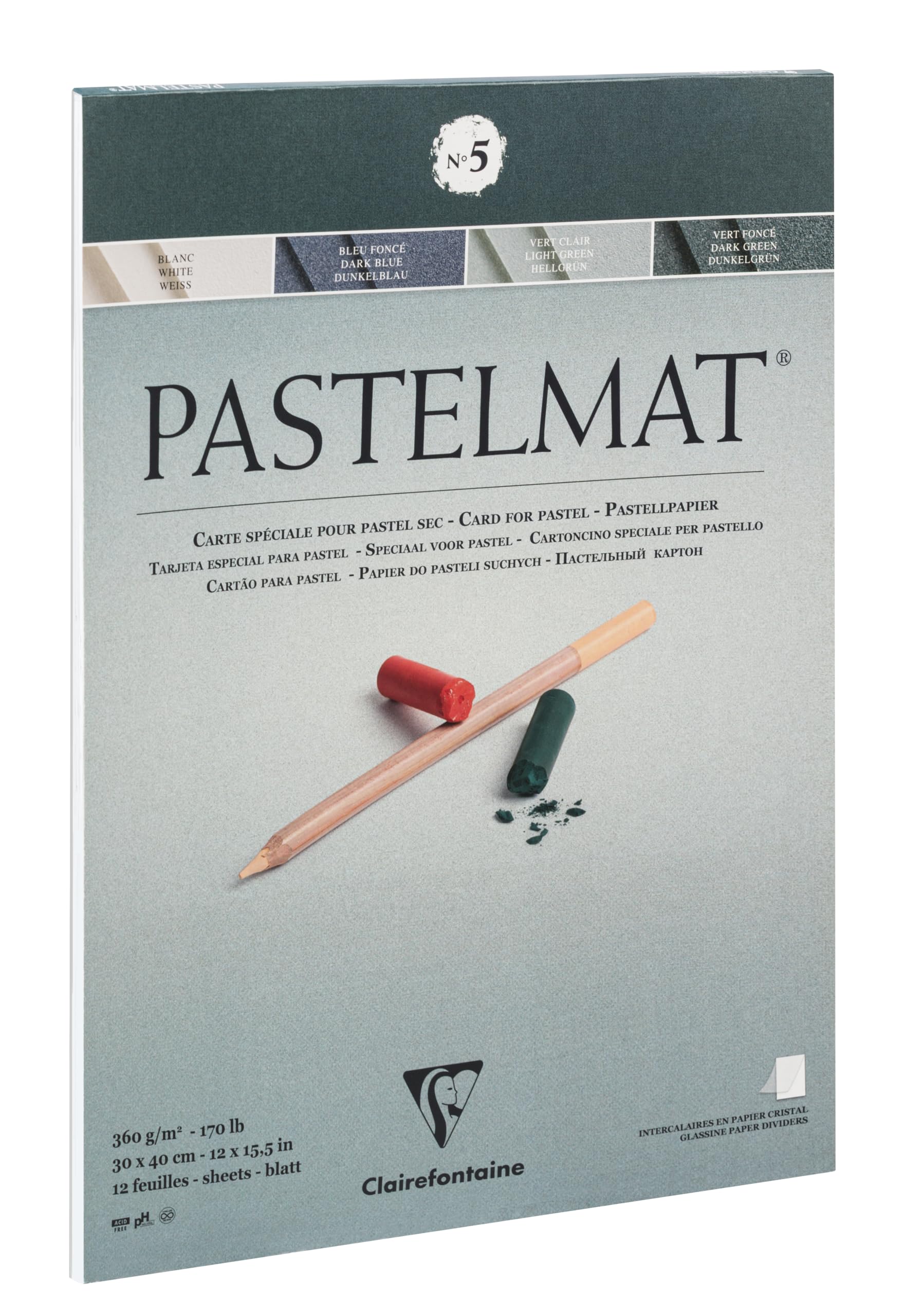 Clairefontaine : No.5 : Pastelmat Pad : 360gsm : 30x40cm (Apx.12x16in) : 12 S...