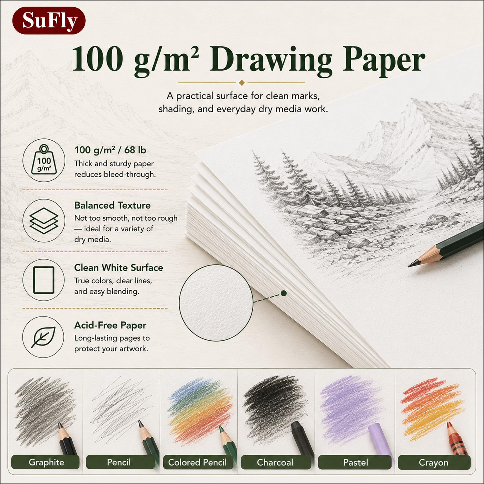 SuFly Sketchbook - 100 Sheets for Drawing & Sketching -4 SuFly Sketchbook - 100 Sheets for Drawing & Sketching -4