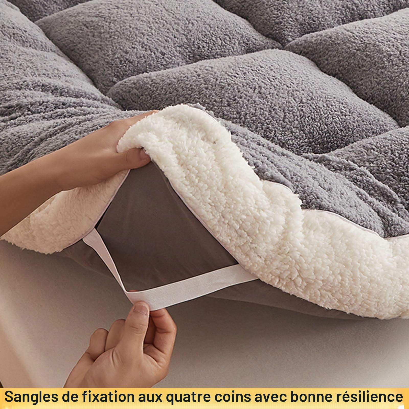 Futon 2 places et 1 place, matelas futon pliable, épais 5 cm, pliable et enroulable, futon japonais souple, en polyester et peluche polaire, pour lits, canapés, camping et invités(Gray,180 x 200 cm)