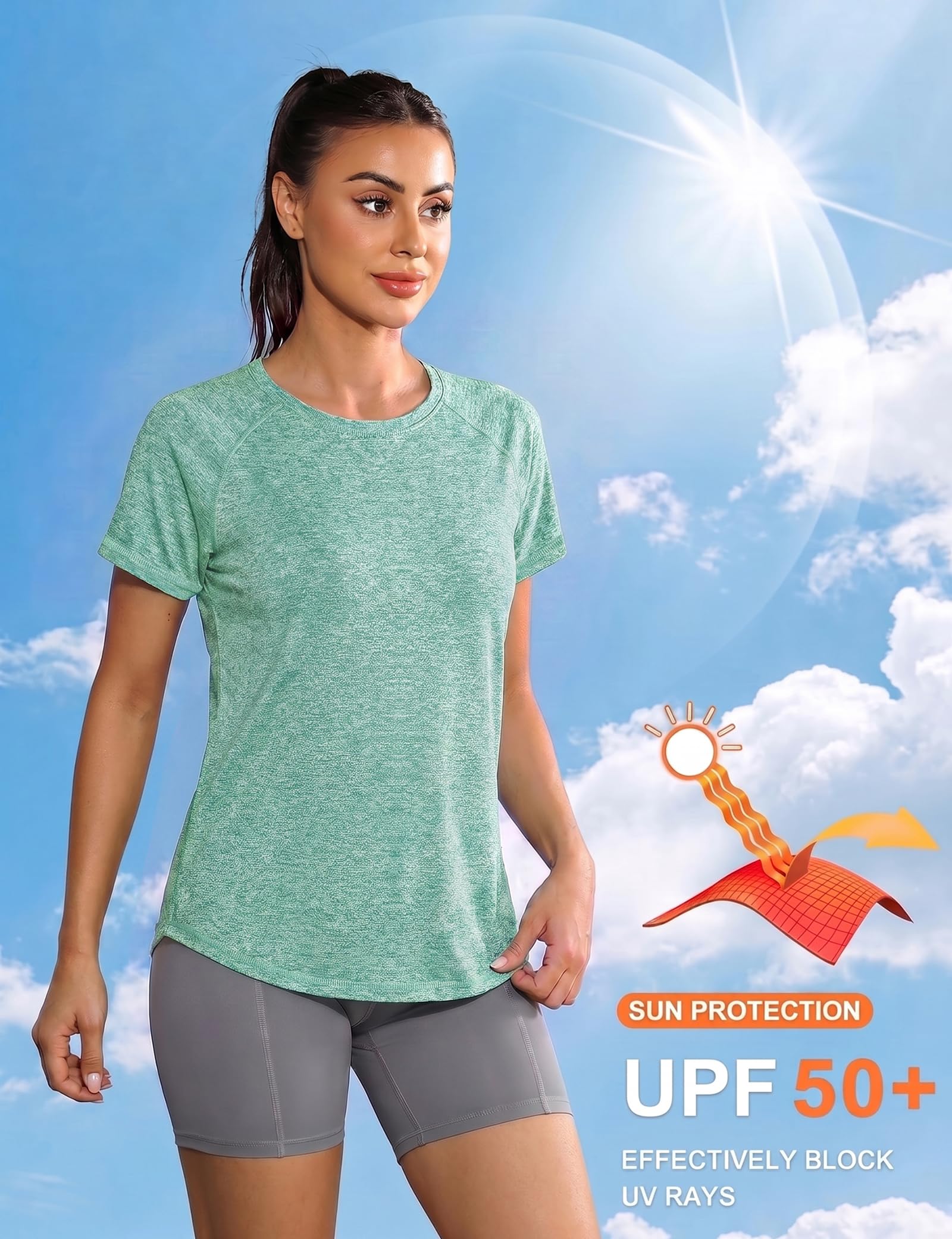 Gyabnw Camiseta Deportiva para Mujer Camisetas de Gimnasia Espalda Malla Ajuste Holgado Yoga Camiseta para Correr Ligera Que Absorbe la Humedad Cuello Redondo Manga Corta para Damas