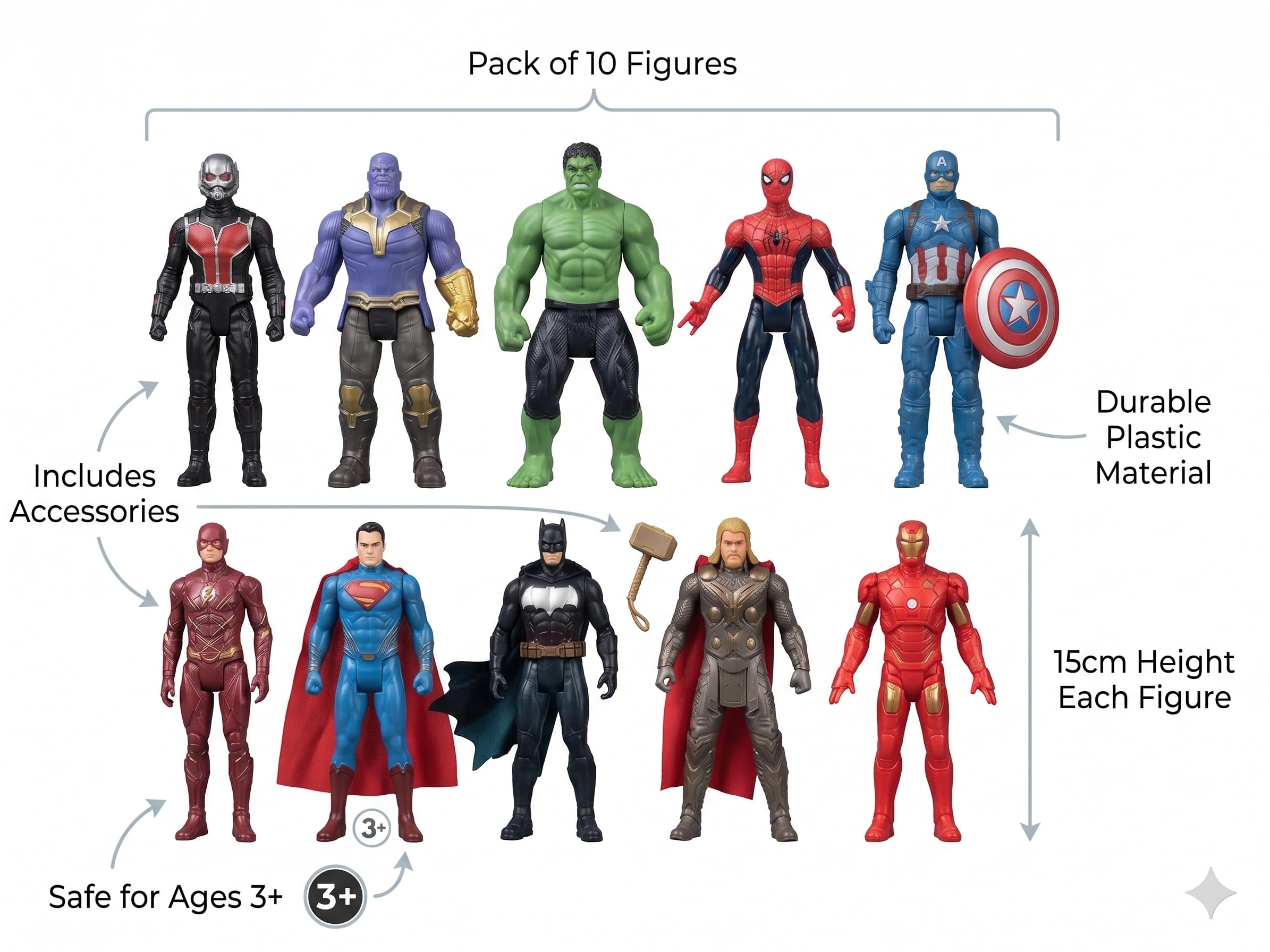 Superhero Action Figures Set for Kids (Pack of 10) - Collectible Toy Figures Kit with Accessories, for Boys and Girls, Ages 3+ — Amazon image 4
