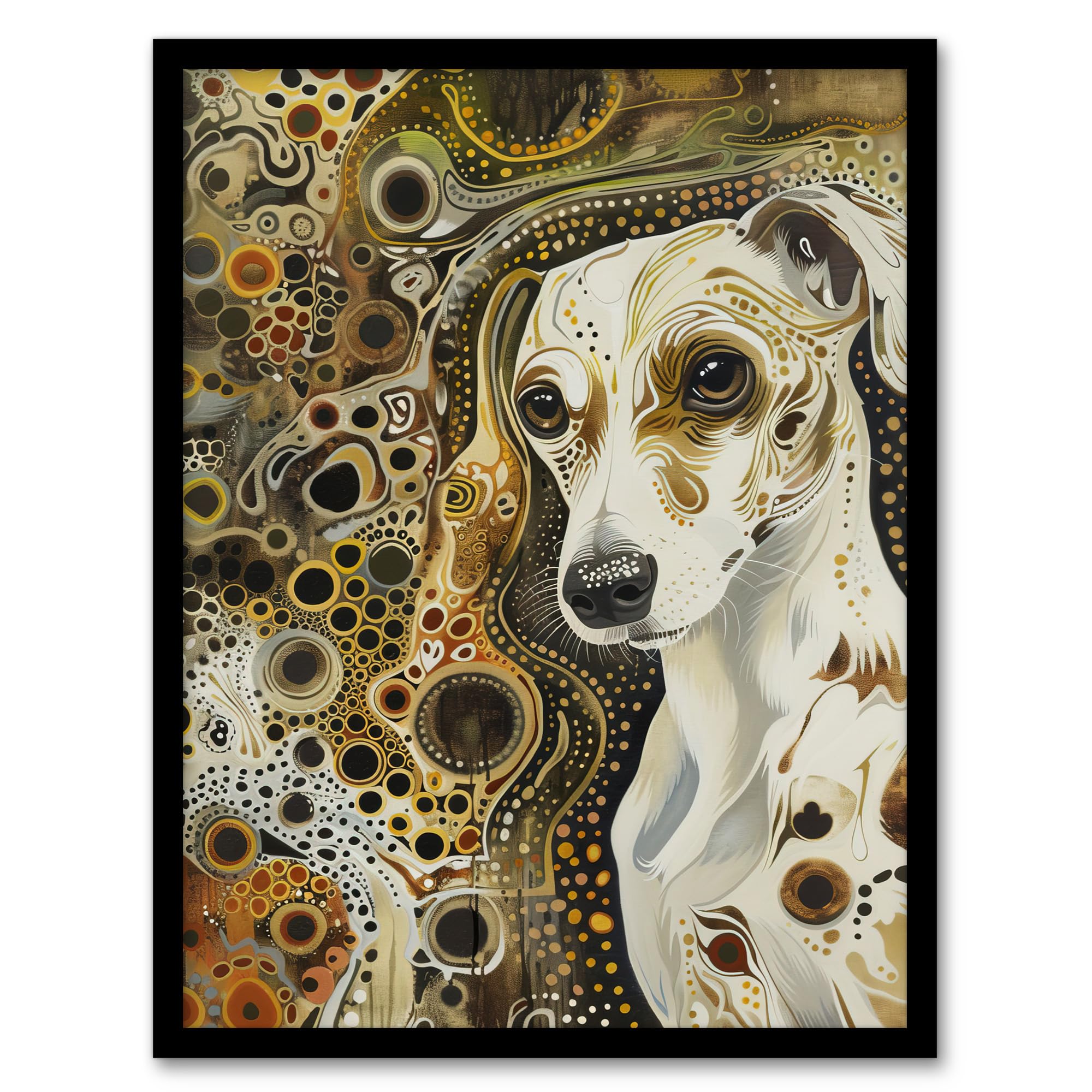 Artery8 Trippy Dog Lover Pet Portrait Abstract Design Living Room Artwork Framed Wall Art Print 18X24 Inch
