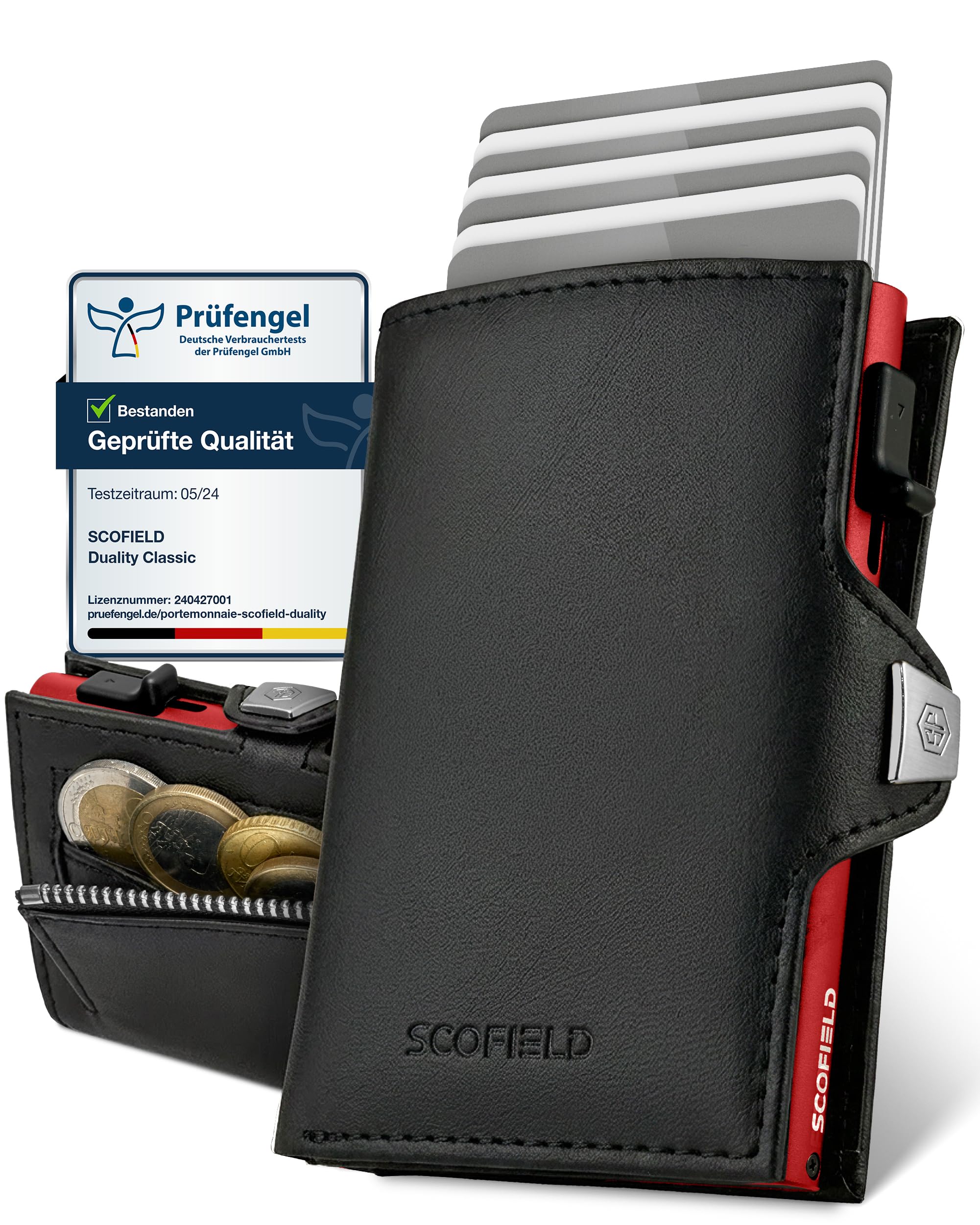 SF SCOFIELD Duality Classic Slim Wallet mit Münzfach | Kartenetui Herren für 9-10 Karten | Geldbeutel Portemonnaie mit RFID Schutz | Wallets for Men | Kreditkartenetui