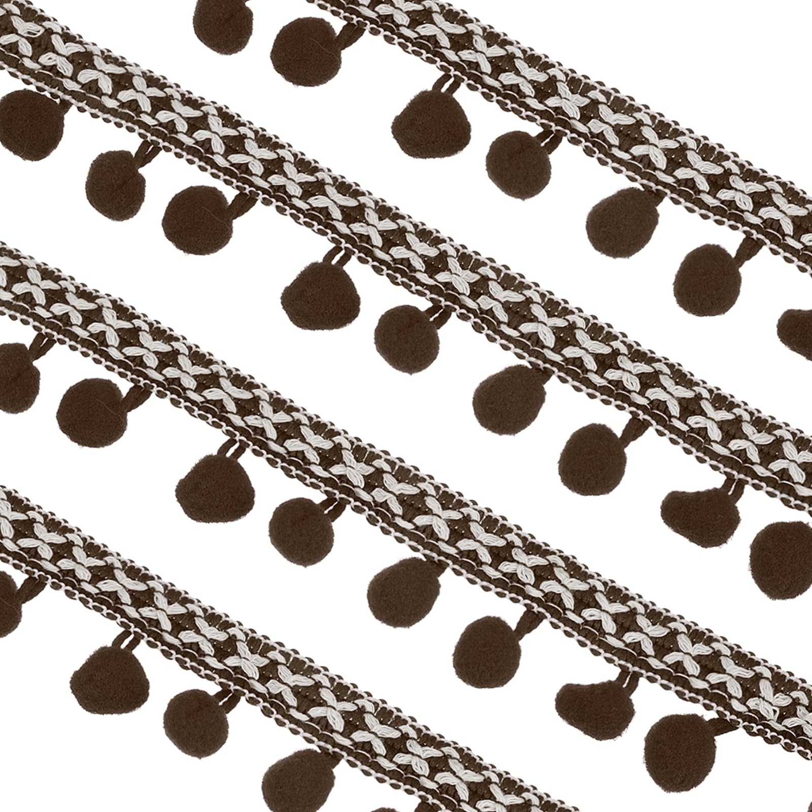 sourcing map Embroidered Pompoms Trim Ribbon, 10Yards Polyester Pom Pom Trim Fringe, Woven Embroidery for DIY Sewing Crafts Clothing Decoration, Brown