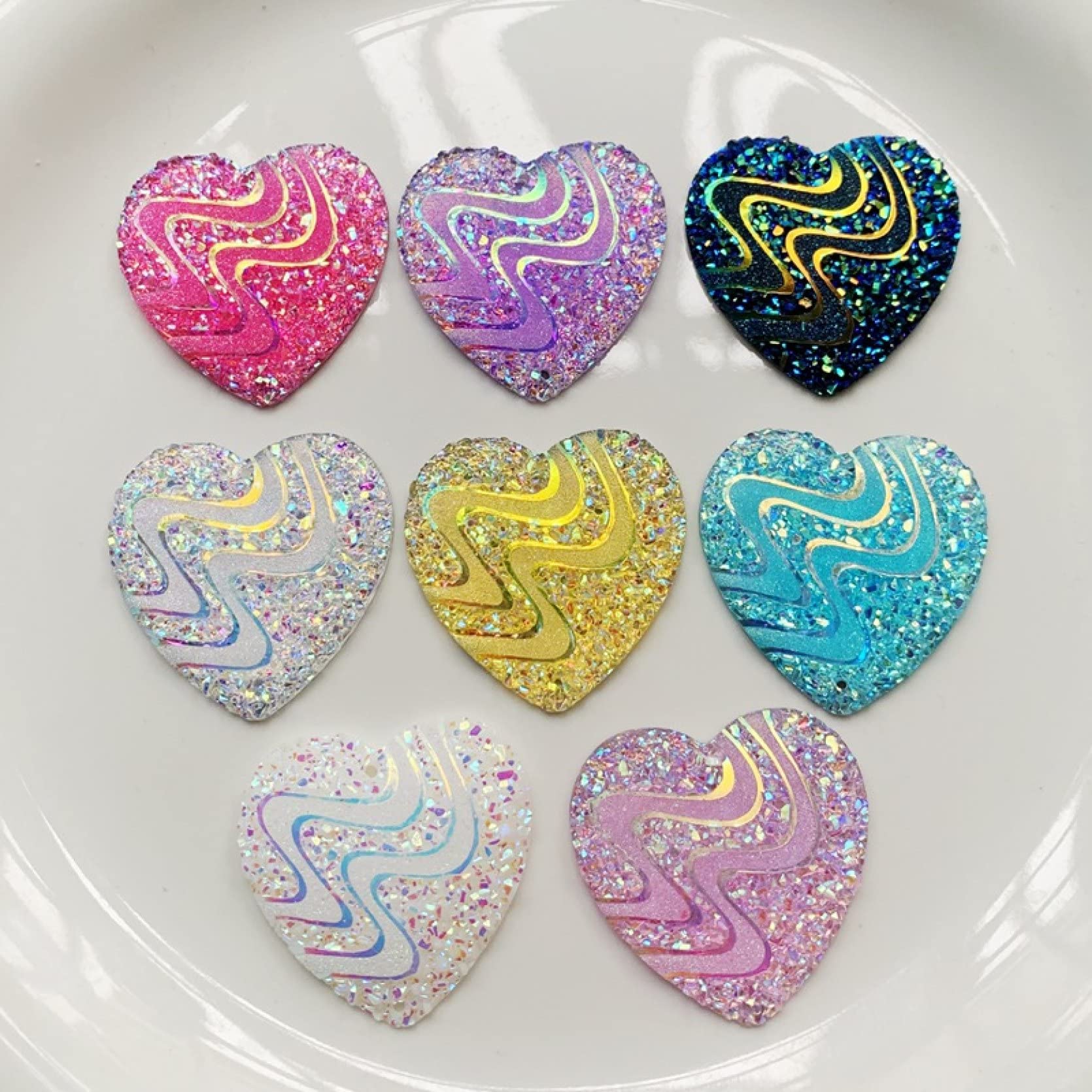 ♥SALE♥8475 刺繍ビーズ カボション ハート ガラスビーズ イヤリング
