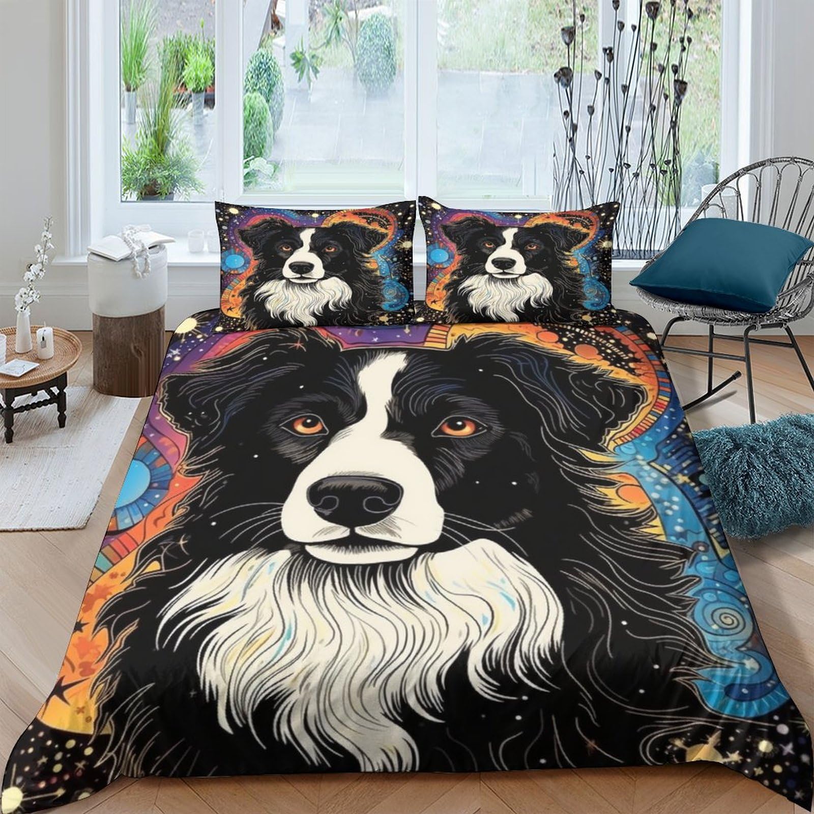 Housse de couette 3D Border Collie en microfibres douces avec fermeture éclair pratique