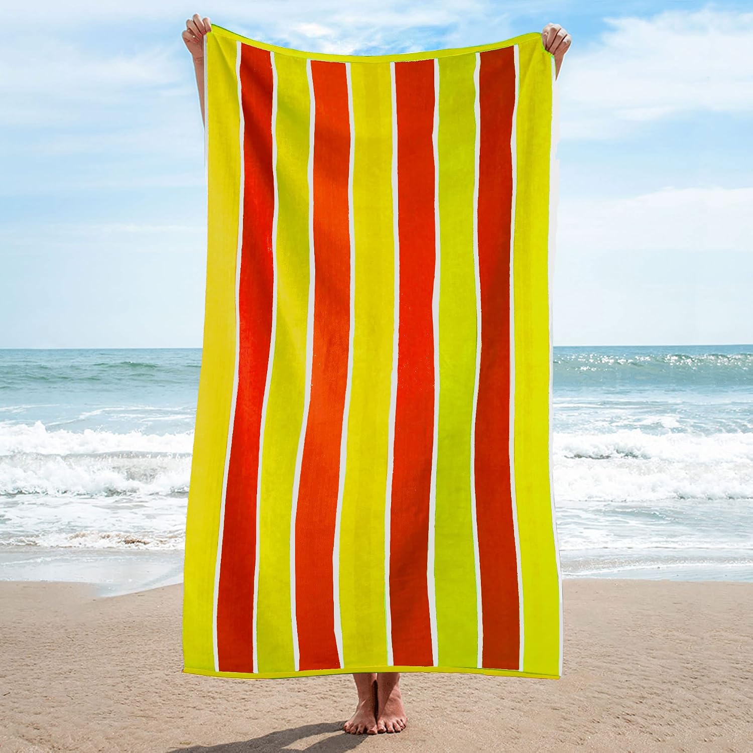 TRIDENT Beach Towels, Set of 2, 100% Cotton, Highly Absorbent, Super Soft, Lightweight and Quick Dry - Orange Bloom
