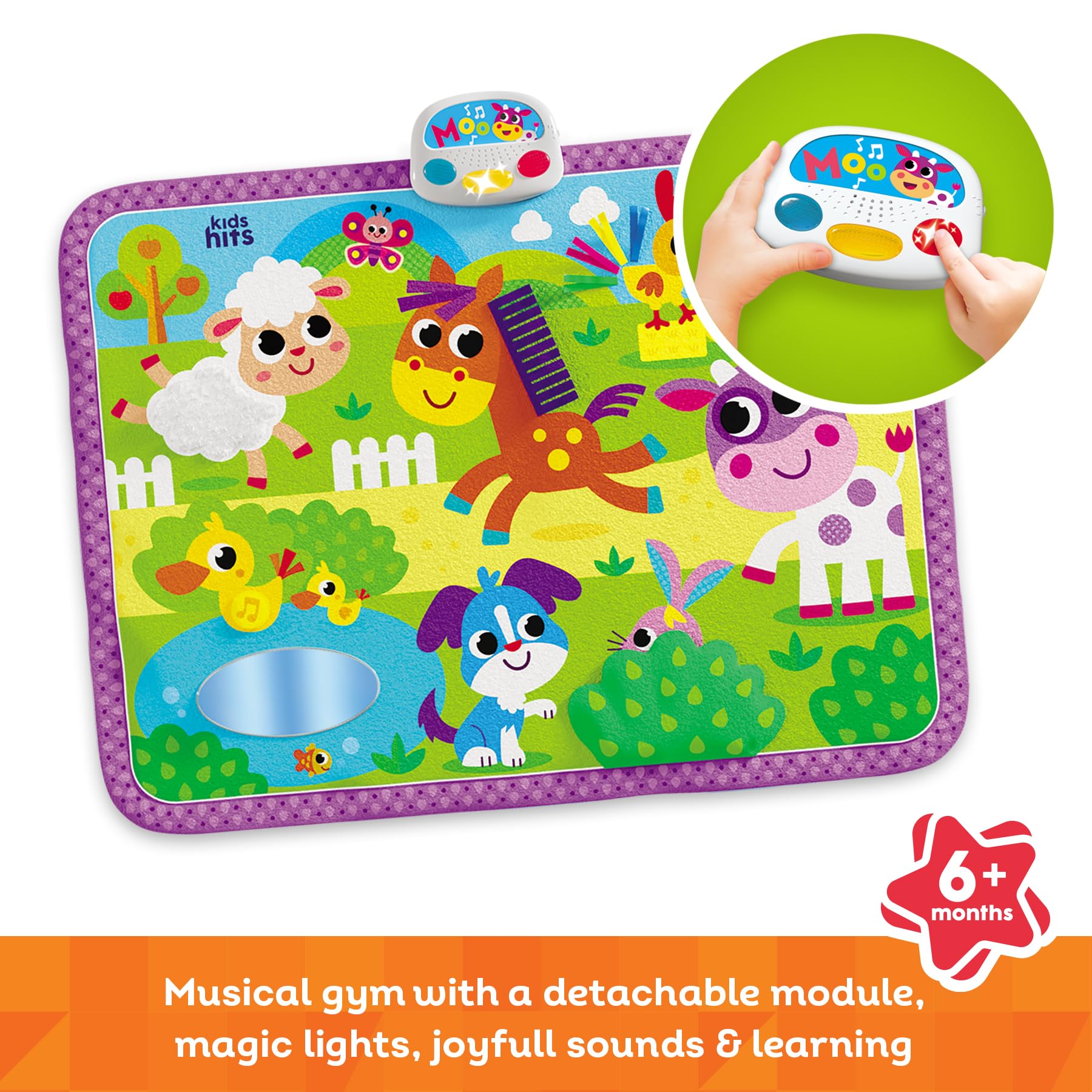 Kids Hits Touch and Play Activity Mat – Farm Friends Sensory Baby Play Mat with Sounds, Lights & Tactile Elements, Ages 6 Months and Up