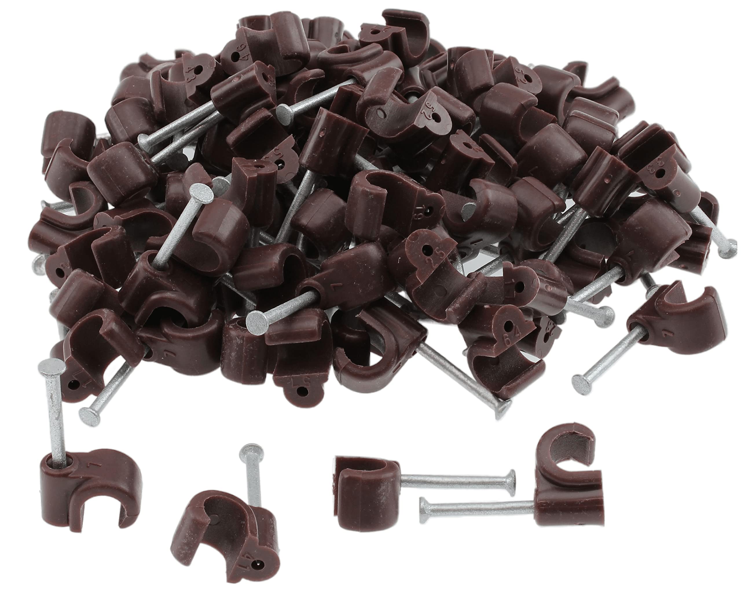 Fermacavi rotondi da 7 mm, marrone, confezione da 100 pezzi, con perno lungo, super resistente