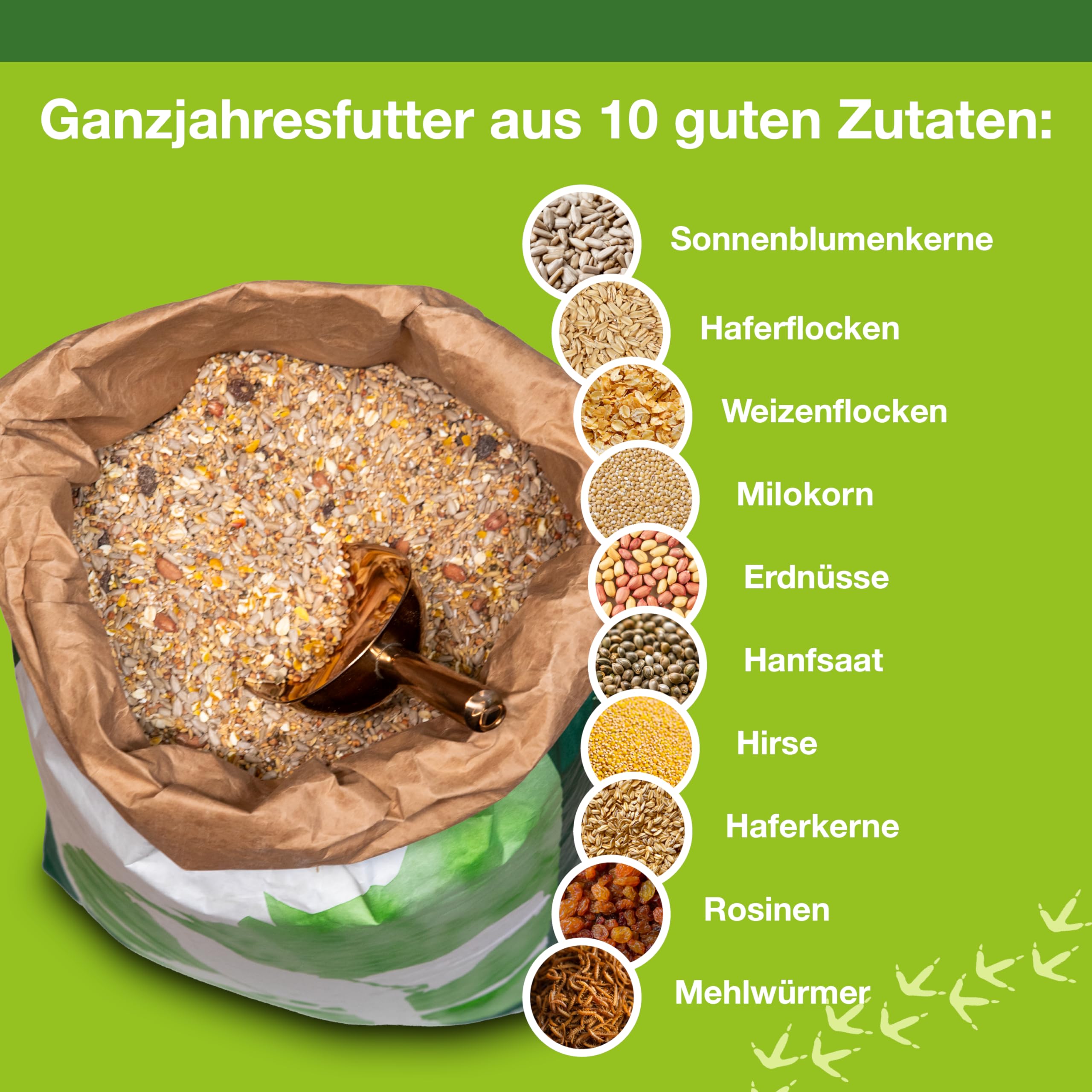 Terrassen-Mix exklusiv, Ganzjahresfutter für freilebende Vögel, hoher Flockenanteil, mit getrockneten Mehlwürmern, für alle Gartenvögel und Wildvögel, 15kg, 1x Sack