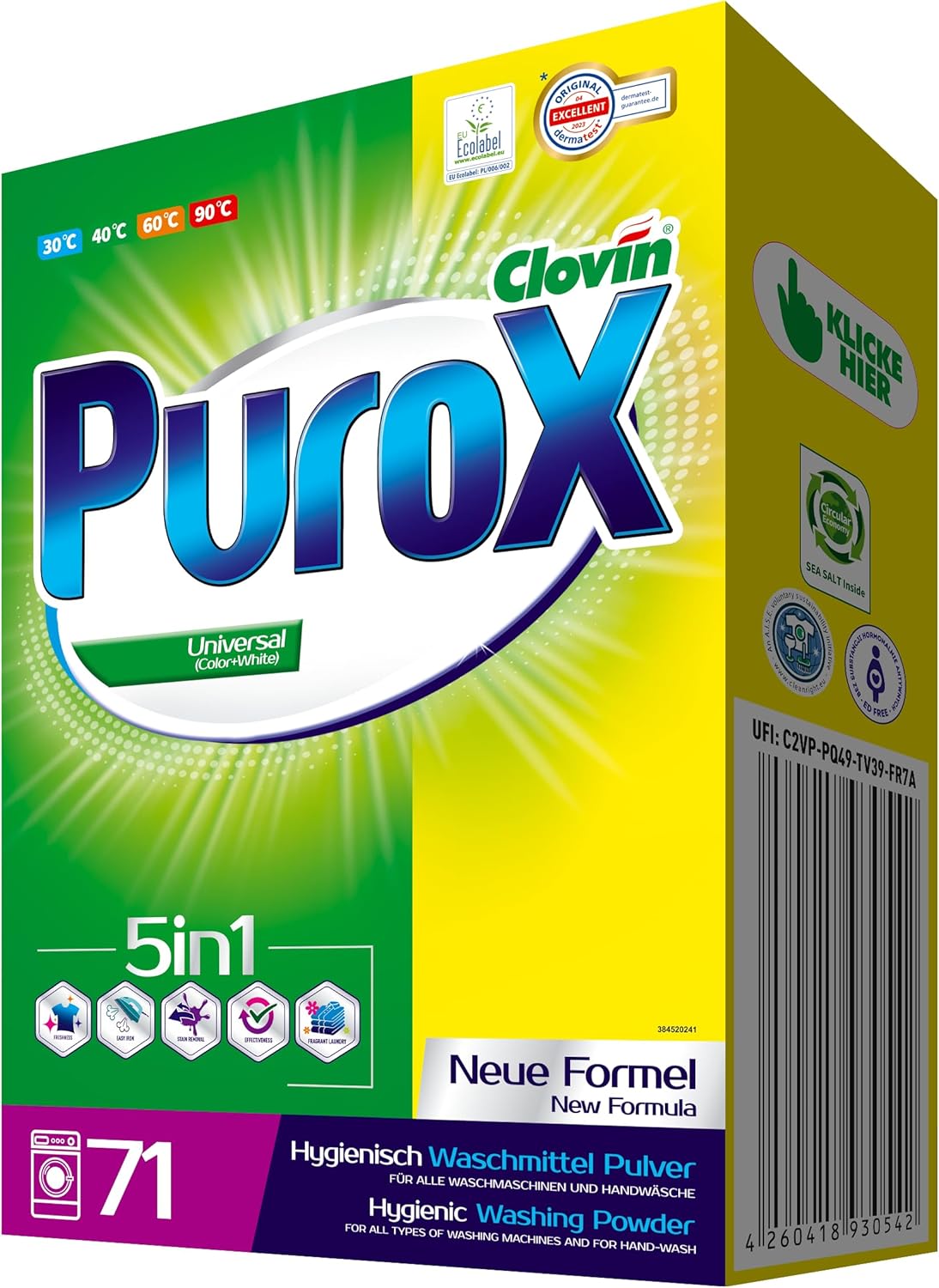 PUROX UNIVERSAL Detersivo Lavatrice Polvere (71 Lavaggi) Per tutti i