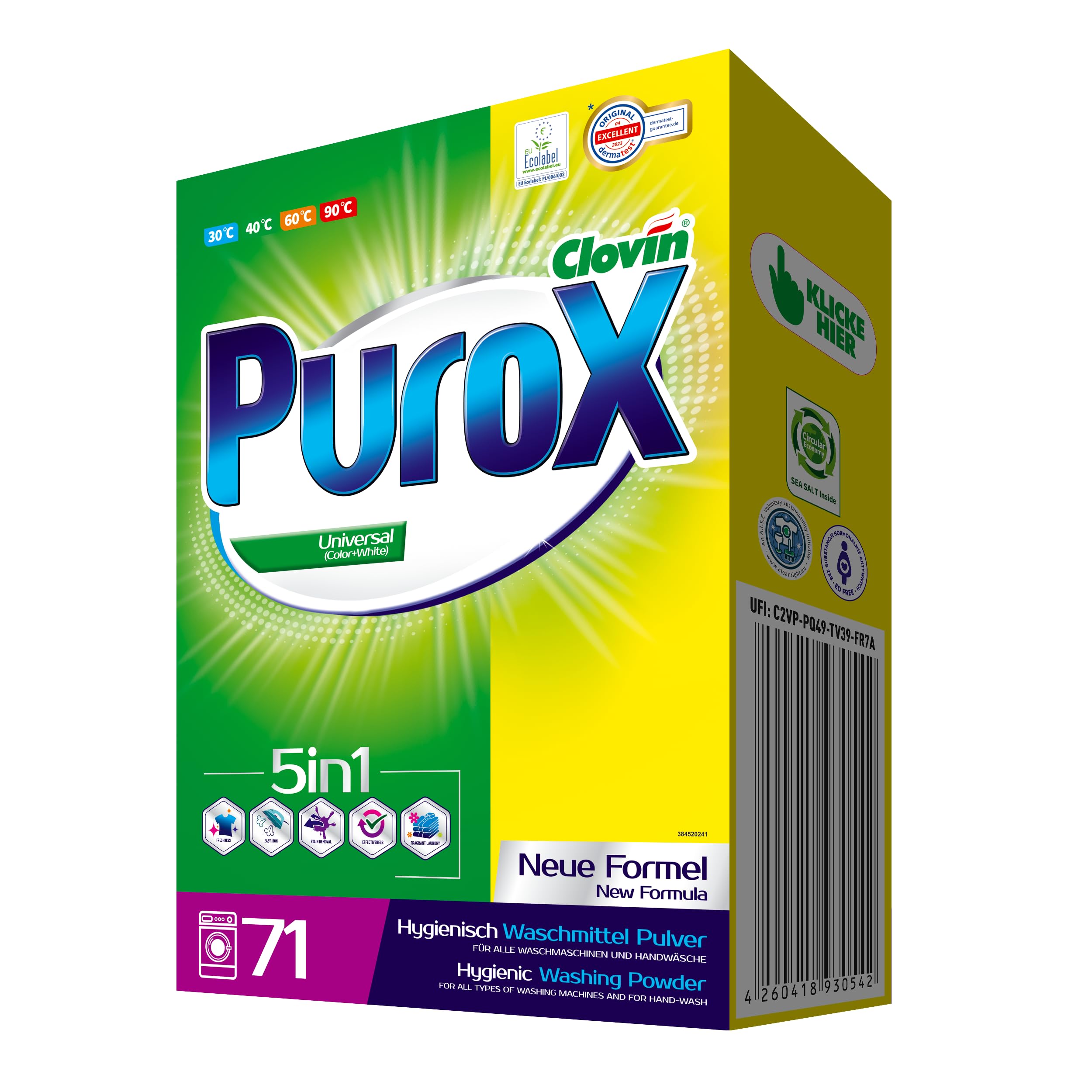 PUROX Universal Waschpulver 5 kg, 71 Waschladungen, für alle Textilien