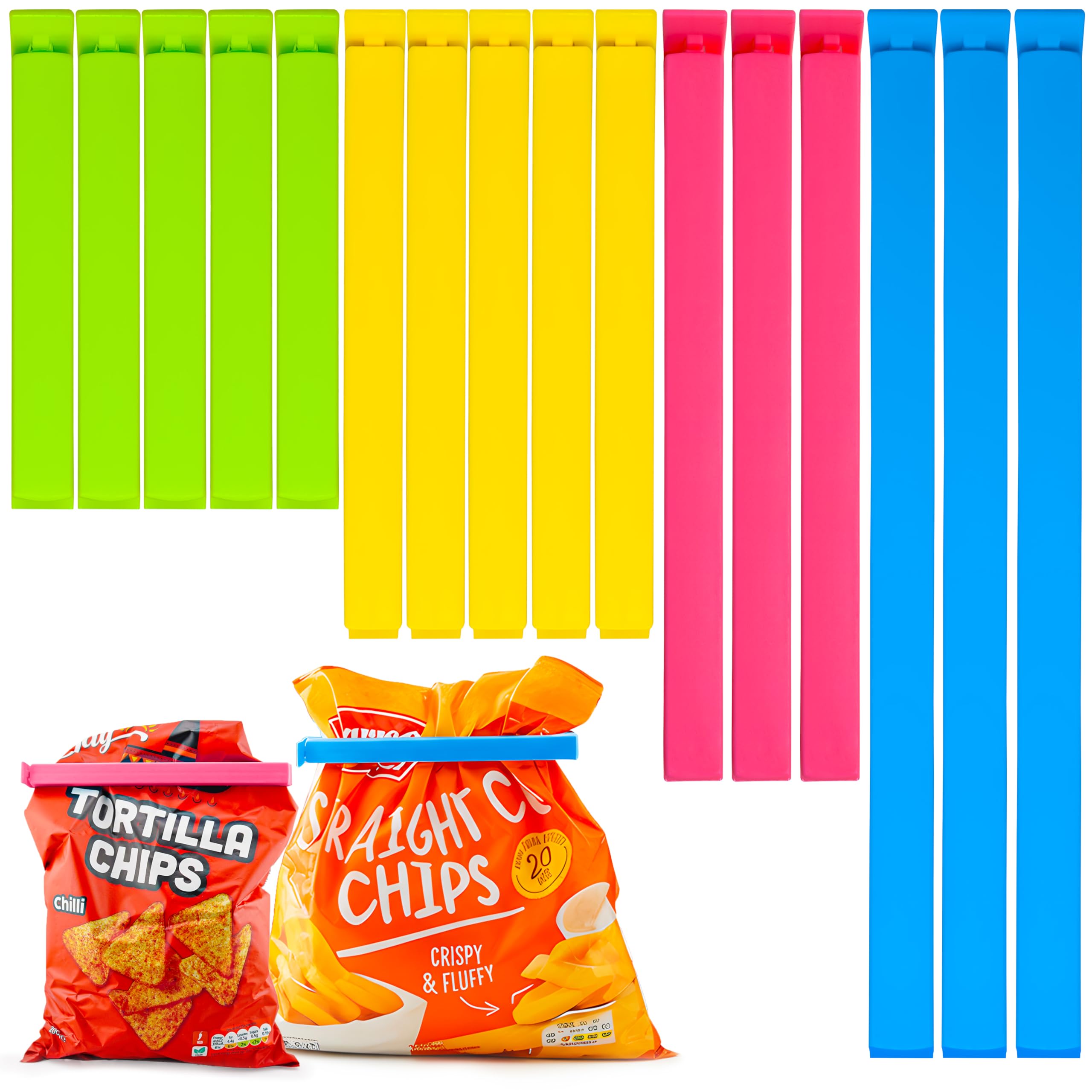 16 Pcs Sturdy Food Bag Clips for Food Storage Bags in 4 Sizes & 4 Colours - Food Clip for Keeping Food Fresh. Bag Clips for Food Storage and Sandwich Bagss. (Pack of 16)