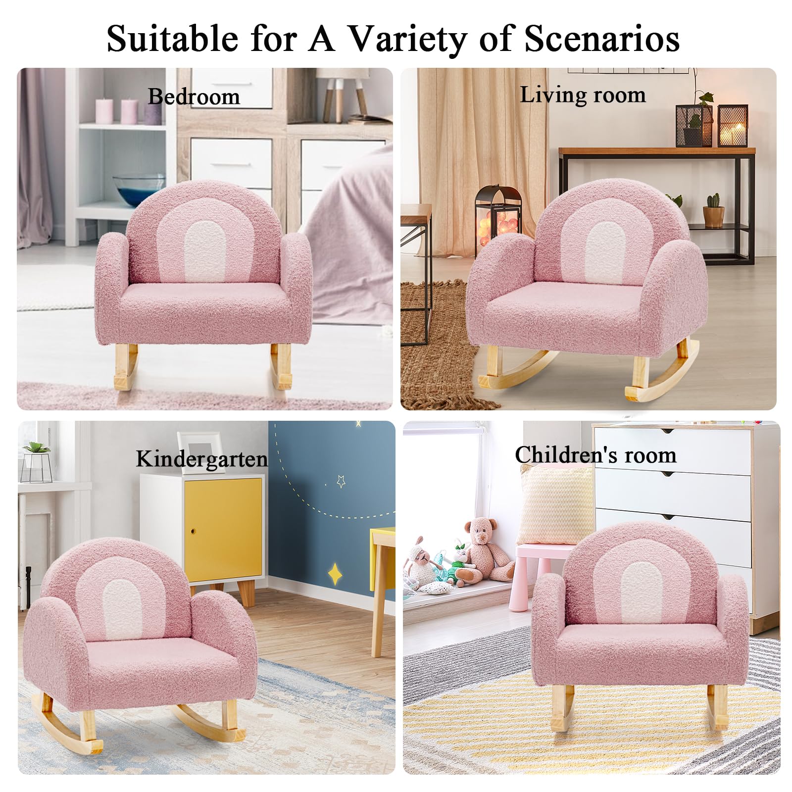 LIFEZEAL Sillamecedora Infantil, Sillón Balancín para Niños de 3-5 Años, con Reposabrazos, Respaldo Ergonómico, Pies de Madera Maciza, Relleno de Espuma para Habitación Infantil, MAX 50kg (Rosa)