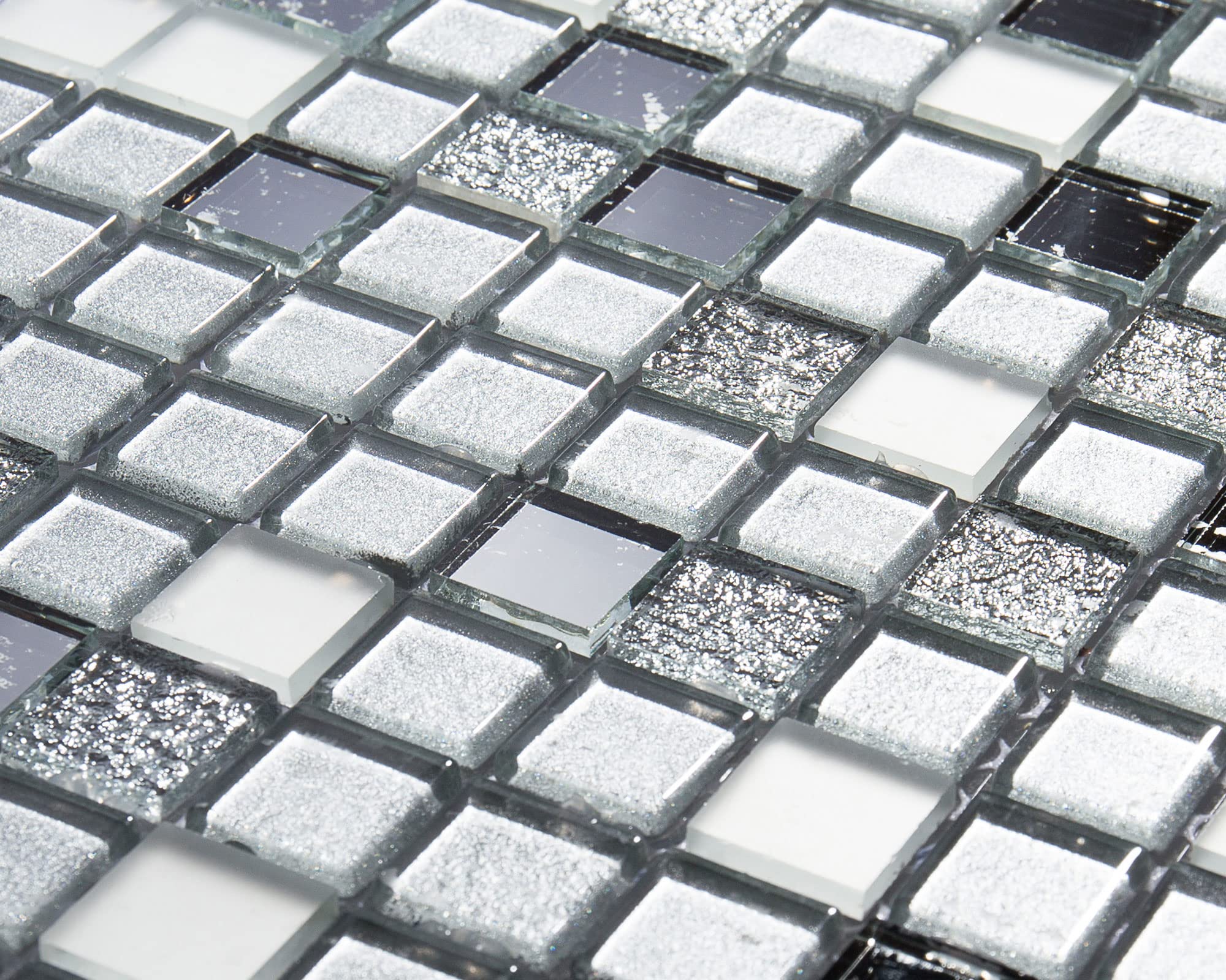 Mosaic Wall Silver Glass Mirror Tile Sparkle Glitter Bathroom Kitchen 30x30cm