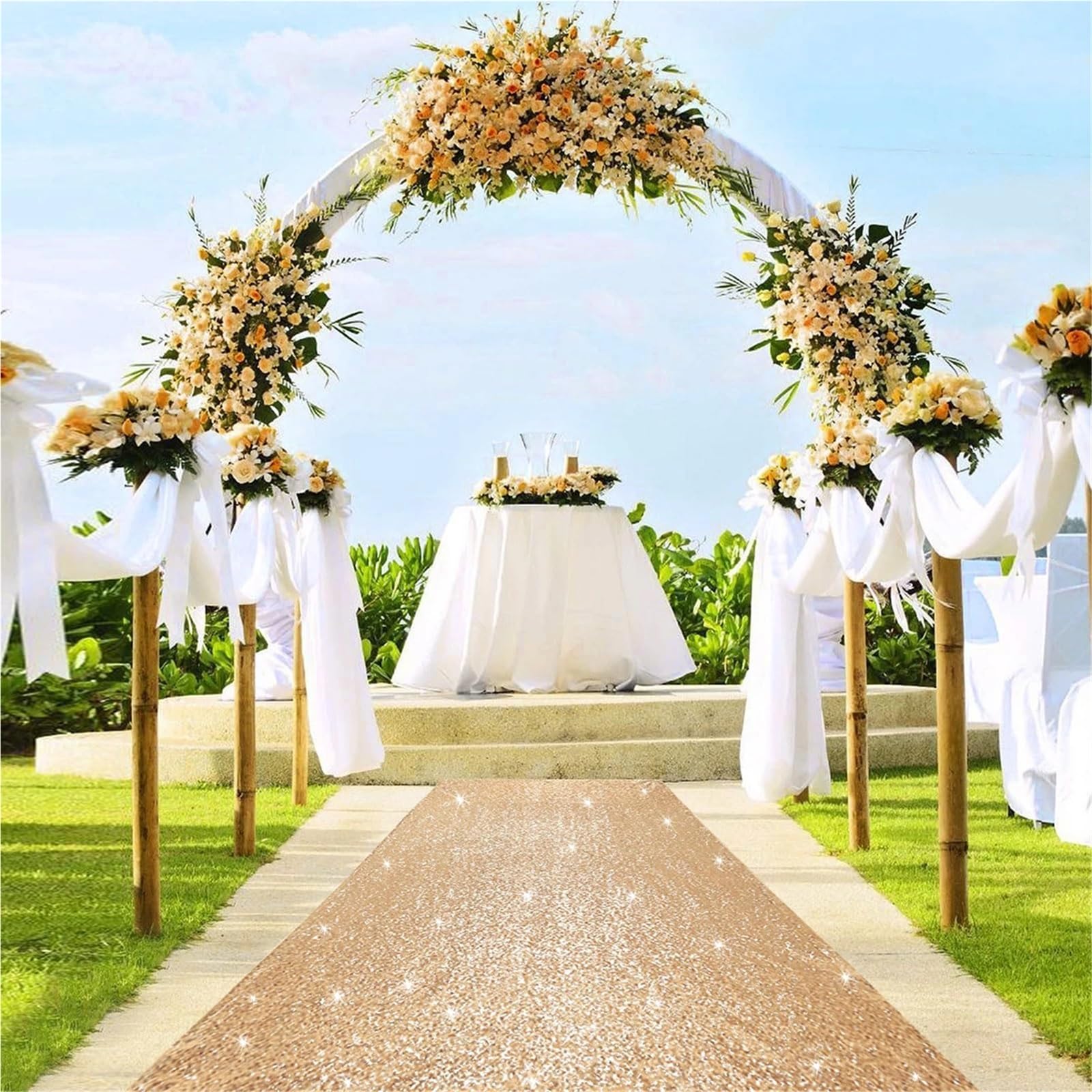 Hochzeit Gang Läufer Hochzeitsgangläufer Teppich Anti-Rutsch Hochzeit Goldener Gold Zeremonie Party Bühne Teppiche Hochzeitsteppich(500CM_0.75M)