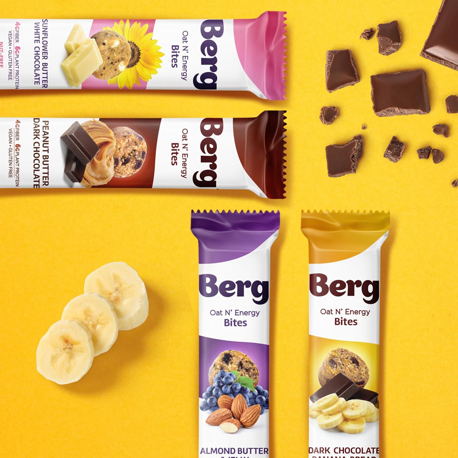 Berg Bites Plant-Based Almond Butter & Jelly Bites, Vegan, Gluten-Free, 6g Protein, 5g Fiber, Energy Snack Box - Clean Energy Healthy Snack Bar - 1.5oz (8 Pack)