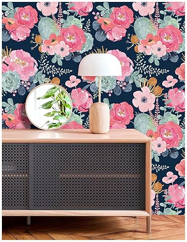 Miniatura 7 de Floralplus Papel tapiz floral removible para despegar y pegar, apto para inquilinos, papel tapiz de flores oscuras, papel de contacto para paredes,