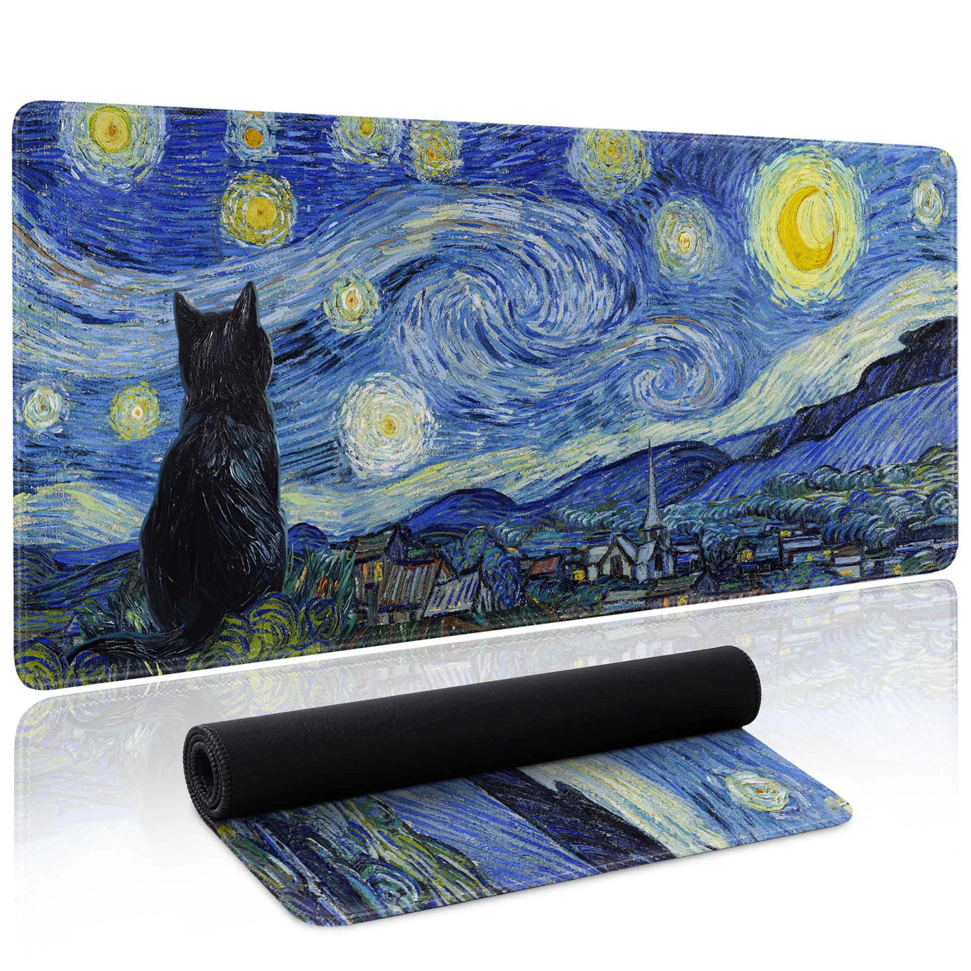 Starry Night Cat Gaming Mouse Pad Large Desk Mat Extended Keyboard Mouse Pad Anime Mousepad