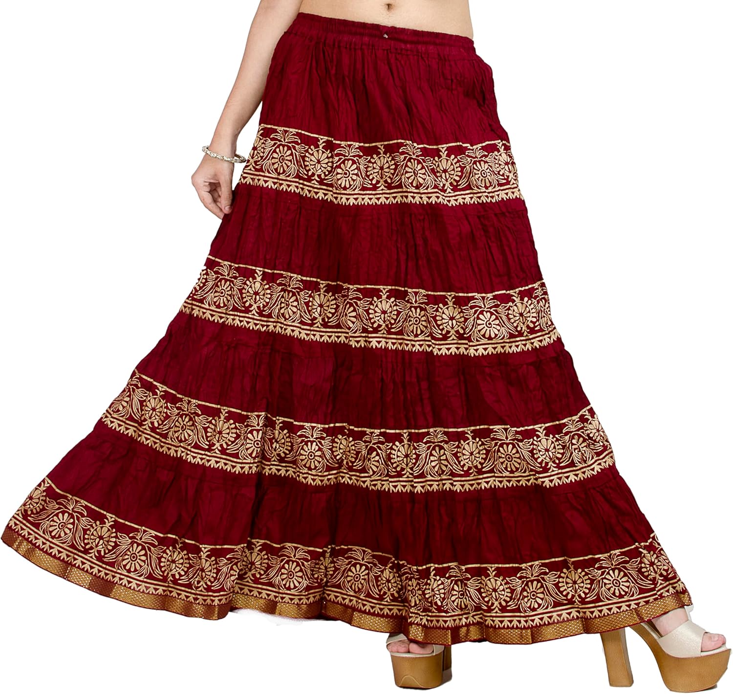 Chandrakala Flowy Long Skirt for Women A Line Casual Beach Party Holiday Maxi Skirts (S113-P)