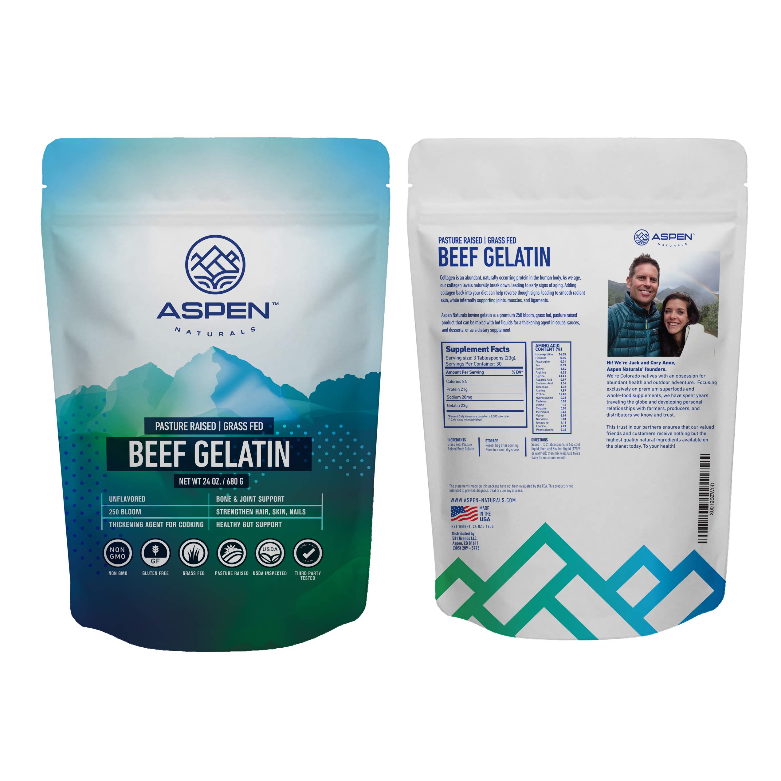 Aspen Naturals Grass Fed Beef Gelatin Powder. Pasture Raised, GrassFed