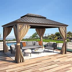 EROMMY 12'x14' Hardtop Gazebo, Galvanized Steel Outdoor Aluminum Canopy with