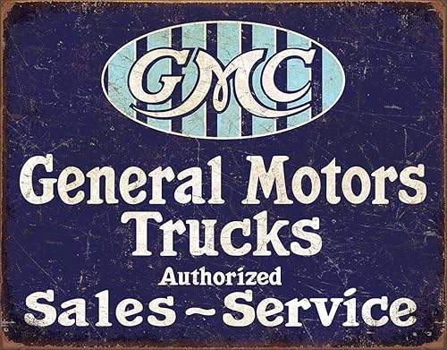 Desperate Enterprises GMC Trucks Authorized Sales ~ Service - Letrero de lata de metal nostálgico vintage - Hecho en Estados Unidos - 16 pulgadas de