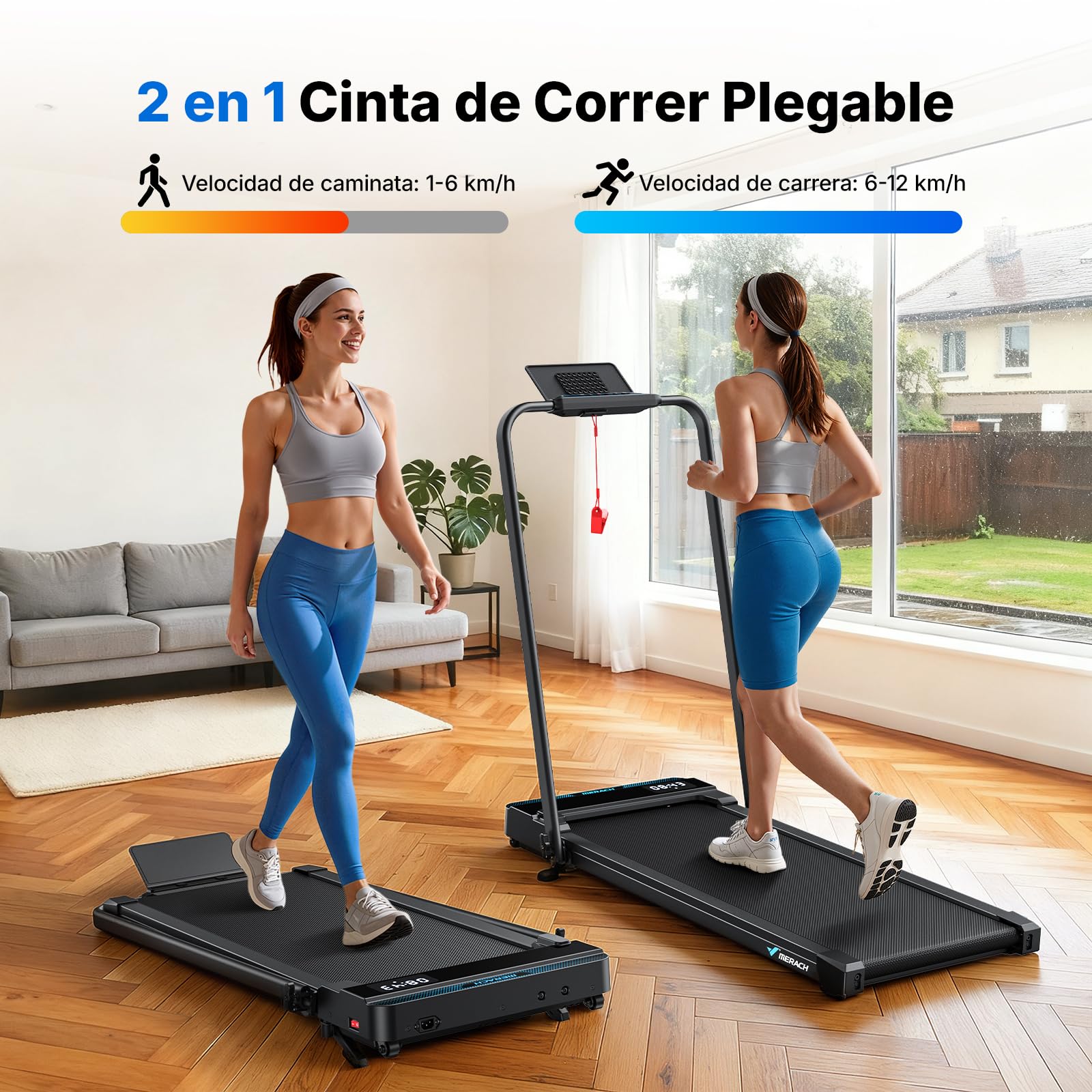 MERACH Cinta de Correr con Inclinación de 6%, 3.0HP Cinta de Andar, 1-12km/h Walking Pad con Manillar, Caminadora Electrica para Casa,Capacidad de 136kg Treadmill, Control Remoto,App