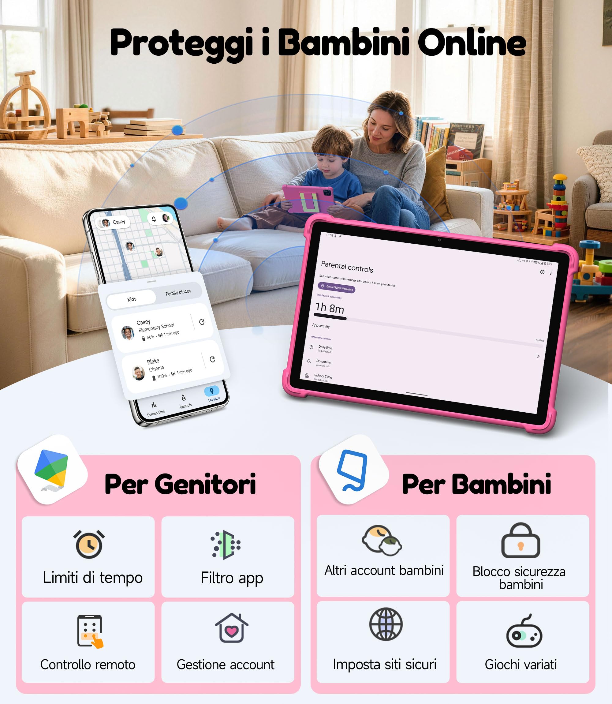 ALLDOCUBE 10" Tablet per bambini con stilo, Android 16, 64GB, 6000mAh, Rosa