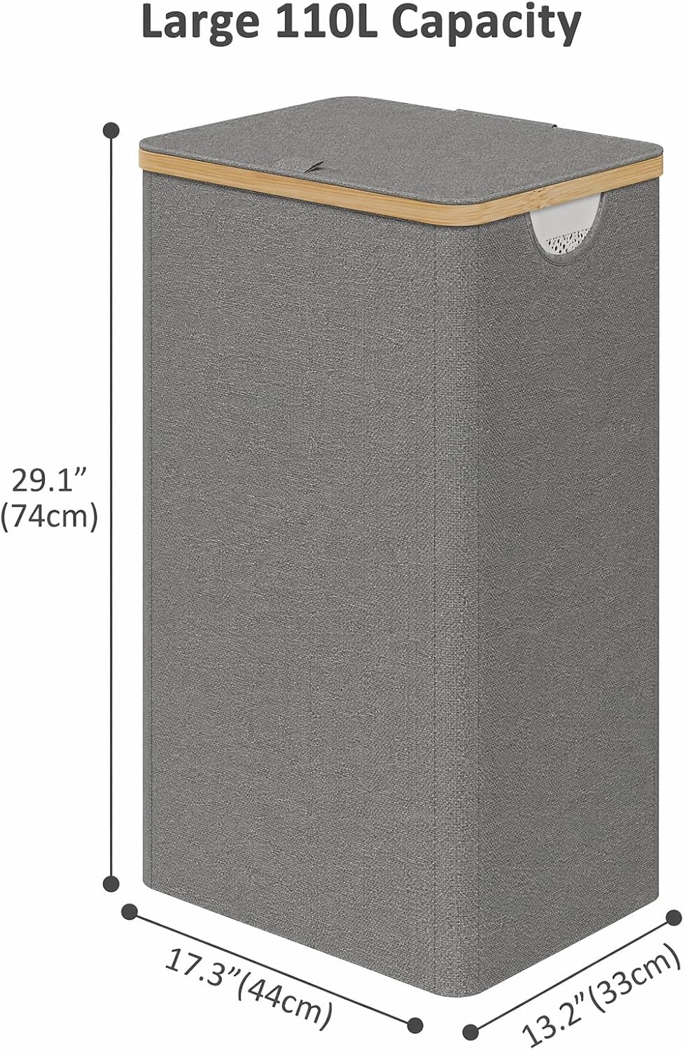 iEGrow Laundry Hamper with Lid, 110L Large Laundry Hamper with Handle and Lid, Collapsible Clothes Basket Organizer with Removable Inner Bag for Clothes Toys Towels - Grey image 2