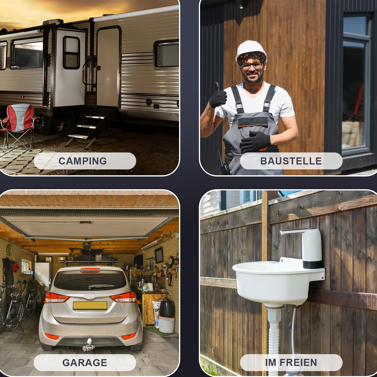 Lavabo en plastique, petit angle, lavabo mural, en plastique, avec tuyau, pompe à eau électrique pour jardin, garage, camping, cave, camping-car, cave, chantiers de construction