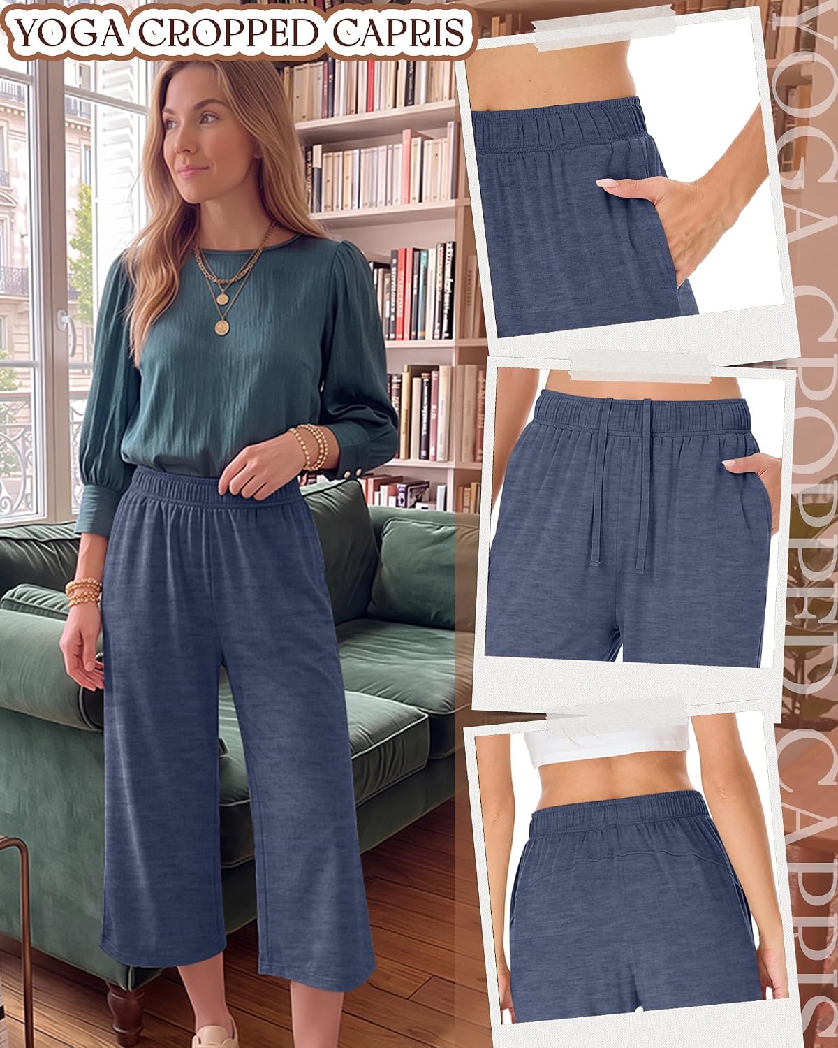 3 Pack Women's Capri Pants Wide Leg Lounge Sweatpants Casual Loose Summer Yoga Workout Cropped Jogger with Pockets