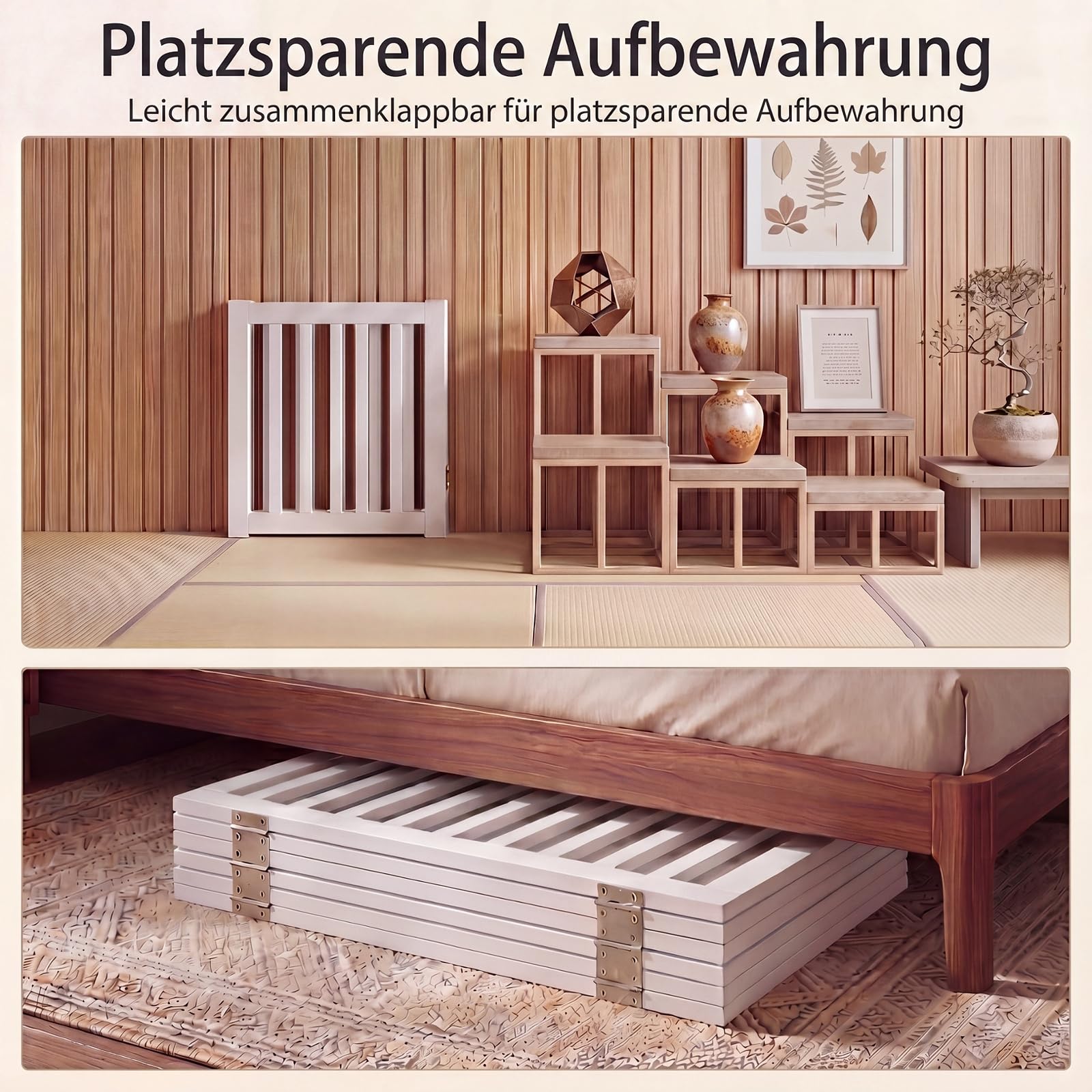 GYMAX 6-teilig Absperrgitter Hund, 61cm Hoch Schutzgitter aus Holz mit 360° Scharnieren & Dreibeinstand, Hundegitter, freistehendes Türschutzgitter für Türen, Treppen