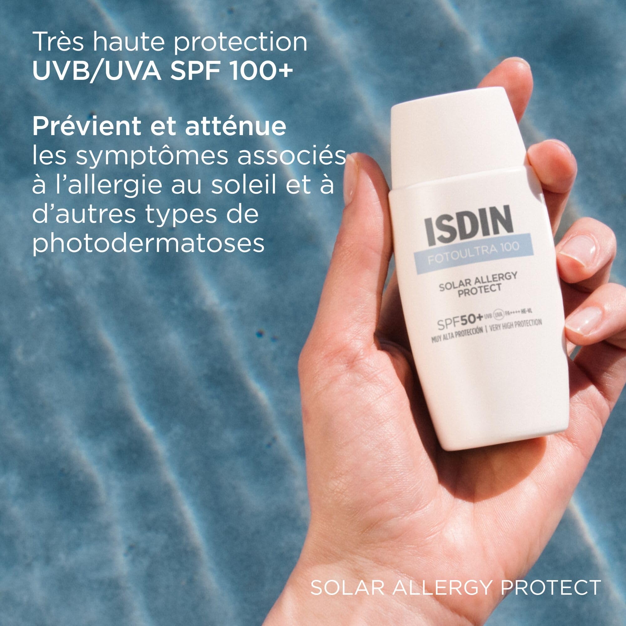 ISDIN Fotoultra 100 Solar Allergy Protect SPF 50+ (50 ml) | Crème Solaire Visage Très Haute Protection pour Peaux Allergiques au Soleil | Renforce la Protection Naturelle de la Peau