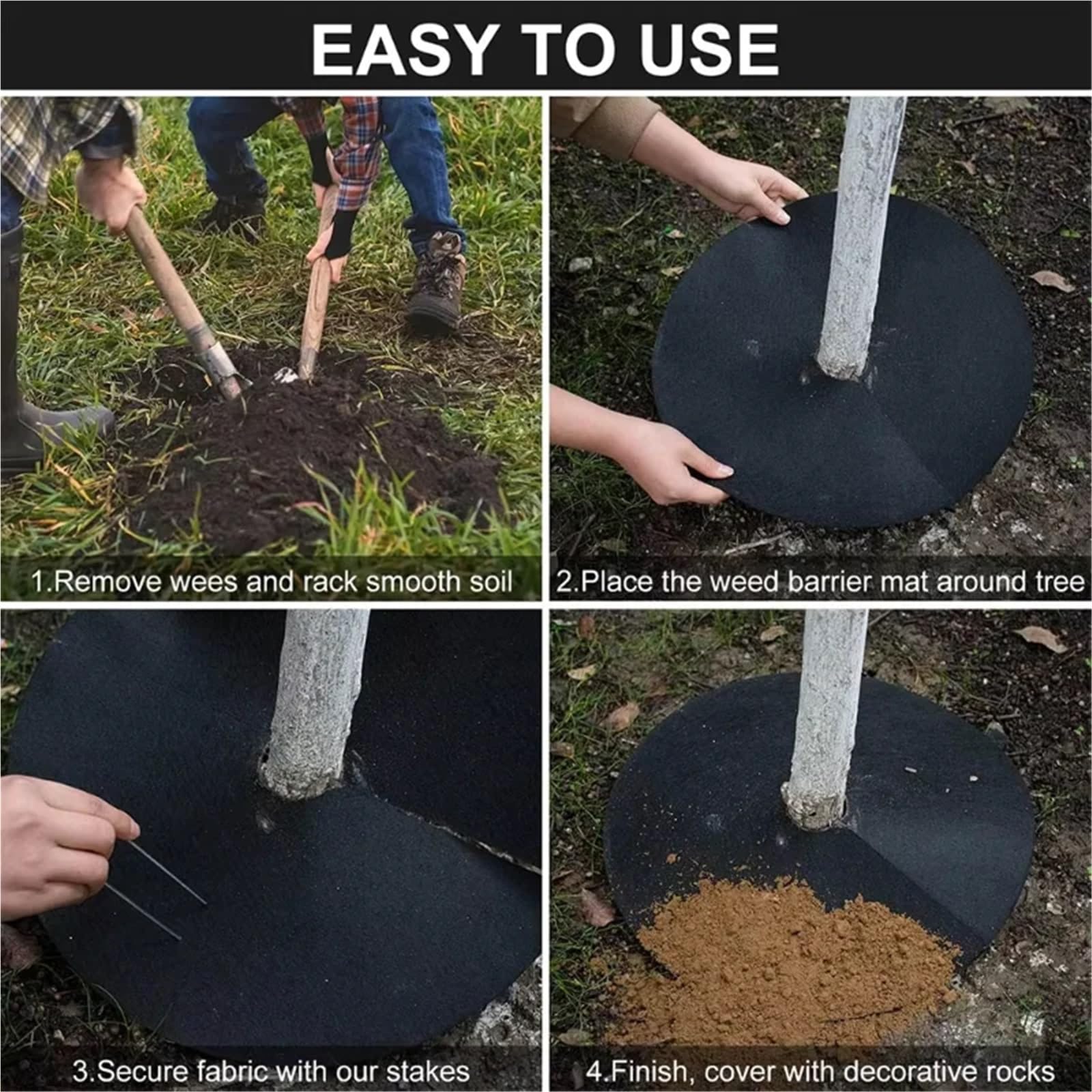 Unkrautvlies 10 Stück Baumschutz-Unkrautmatten, Vliesstoff, Mulchring, runde Barriere, Pflanzenabdeckung for Obstgarten(Black-52cm)