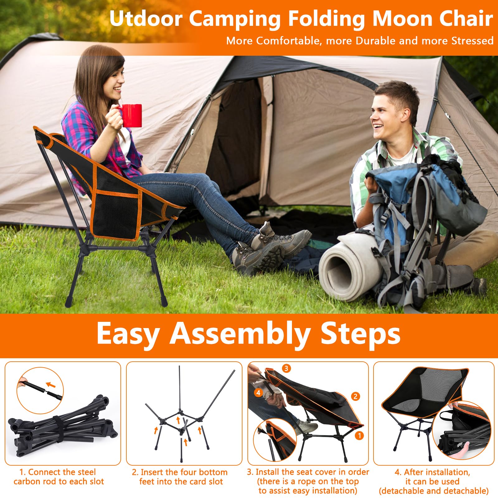 Sedia Pieghevole Ultra Compatta, Sedia da Campeggio Portatile 120kg con Borsa Trasporto, Sedia Giardino Spiaggia per Pesca, Escursionismo, Picnic, Esterni