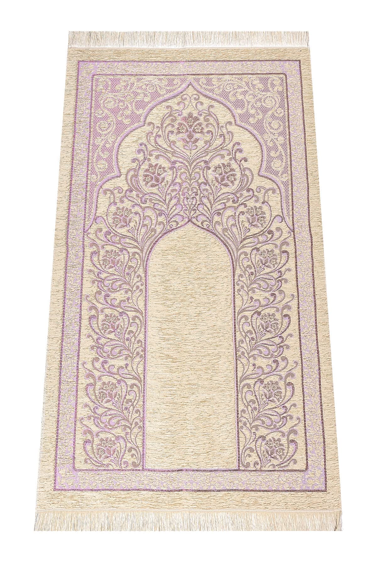 ihvan online, Muslim Prayer Rug with Prayer Beads, Janamaz, Sajadah, Soft Islamic Prayer Rug with New Mihrab Design, Islamic Gifts for Ramadan Hajj Umrah, Prayer Carpet Mat, Chenille Fabric, Lilac