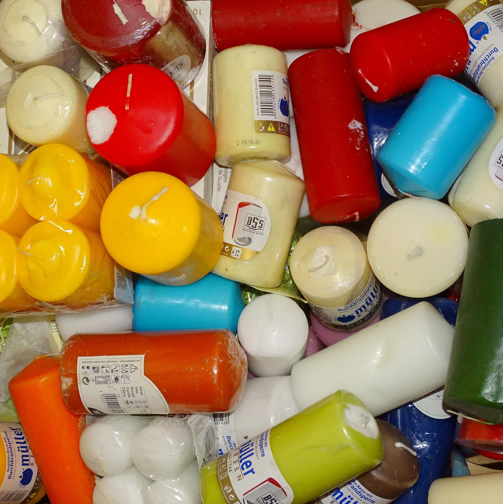 10 kg Witap Kerzen 2. Wahl Stumpenkerzen Dekokerzen Teelichte Duftgläser Spitzkerzen Überraschung Kerzenpaket bunt gemischt