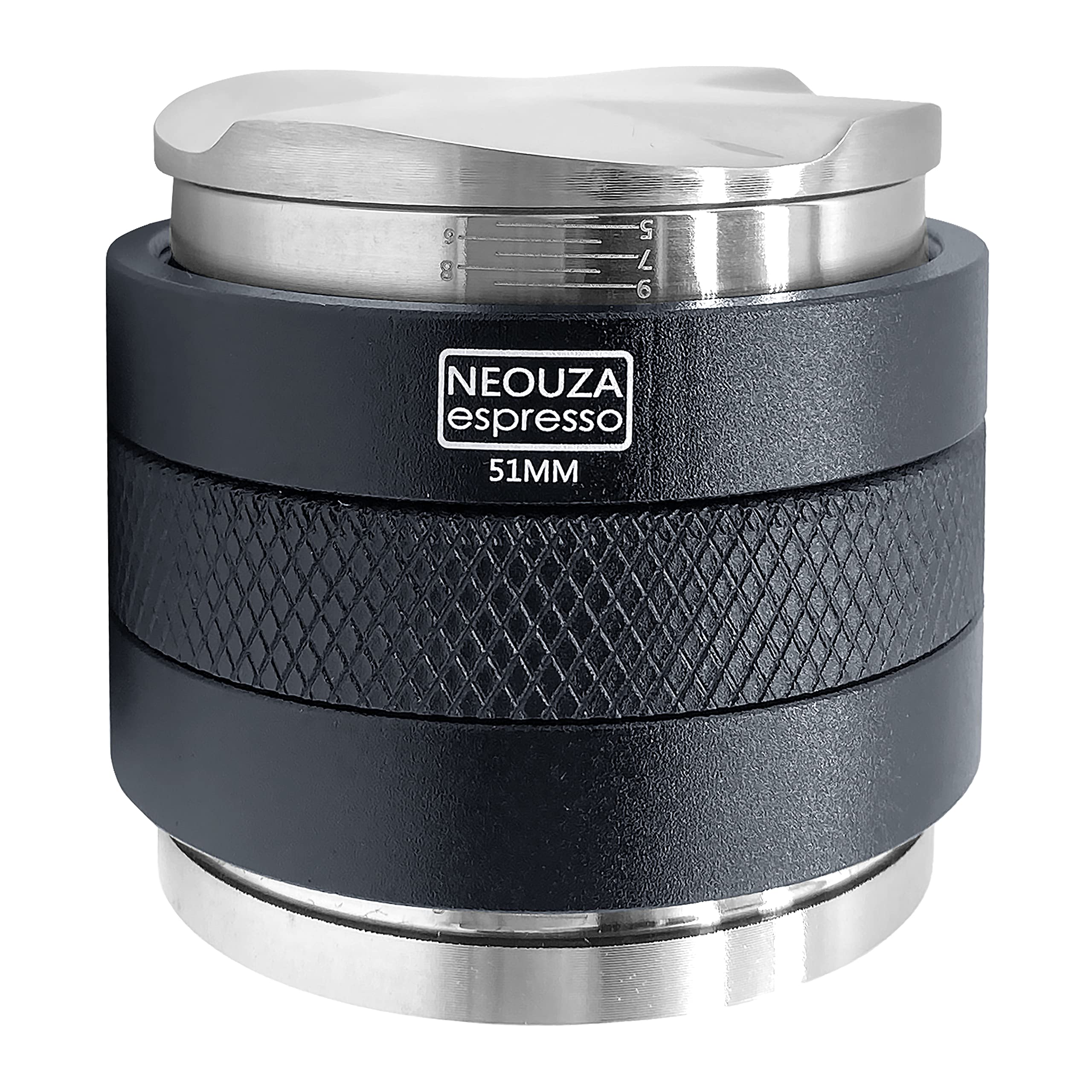 NEOUZA 51mm Laser Calibration Scale Coffee Distributor & Tamper 2 in 1,Laser Marking Scale,Dual Head Coffee Leveler Fits for 51mm Delonghi Portafilter, Adjustable Depth,Four-Fan