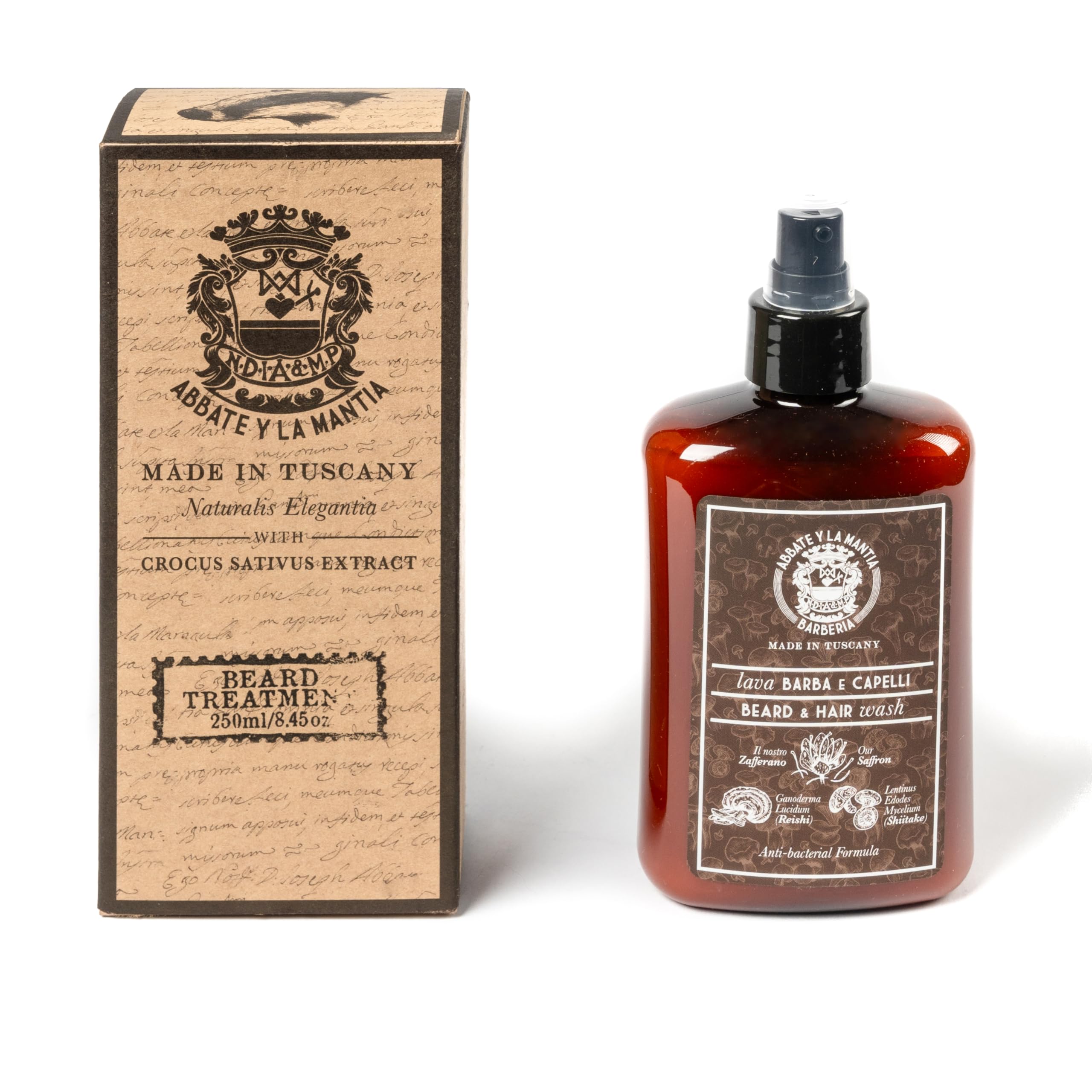 Odżywka do brody przeciw wypadaniu brody, wzmacniająca, łagodząca i antybakteryjna, z szafranem, Reishi i Shiitake, 250 ml, wyprodukowano we Włoszech
