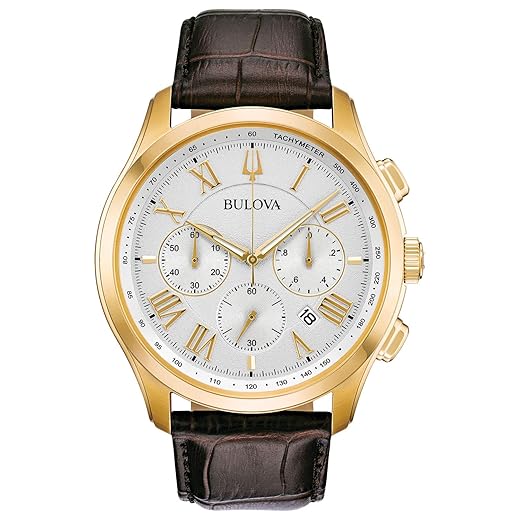 Bulova Relógio masculino clássico Wilton com 3 ponteiros, 21 joias, reserva de energia de 60 horas, ponteiros luminosos, abertura aberta, marcadores de numerais romanos, cristal de safira abobadado,