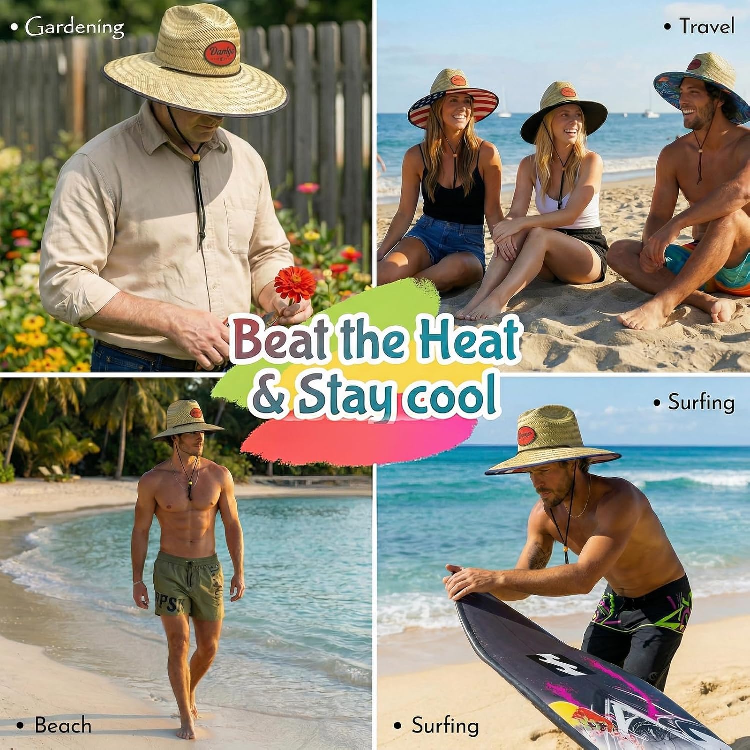 2 Pack Unisex Lifeguard Hat with Wide Brim-Lightweight & Breathable Beach Hat For Sun Protection,Straw Sun Hat for Beach