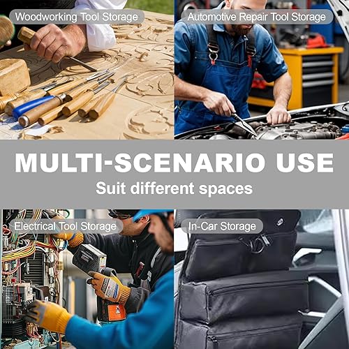 Miniatura 7 de Bolsa de herramientas enrollable, bolsa enrollable negra resistente, organizador de bolsa de herramientas plegable con bolsas desmontables con
