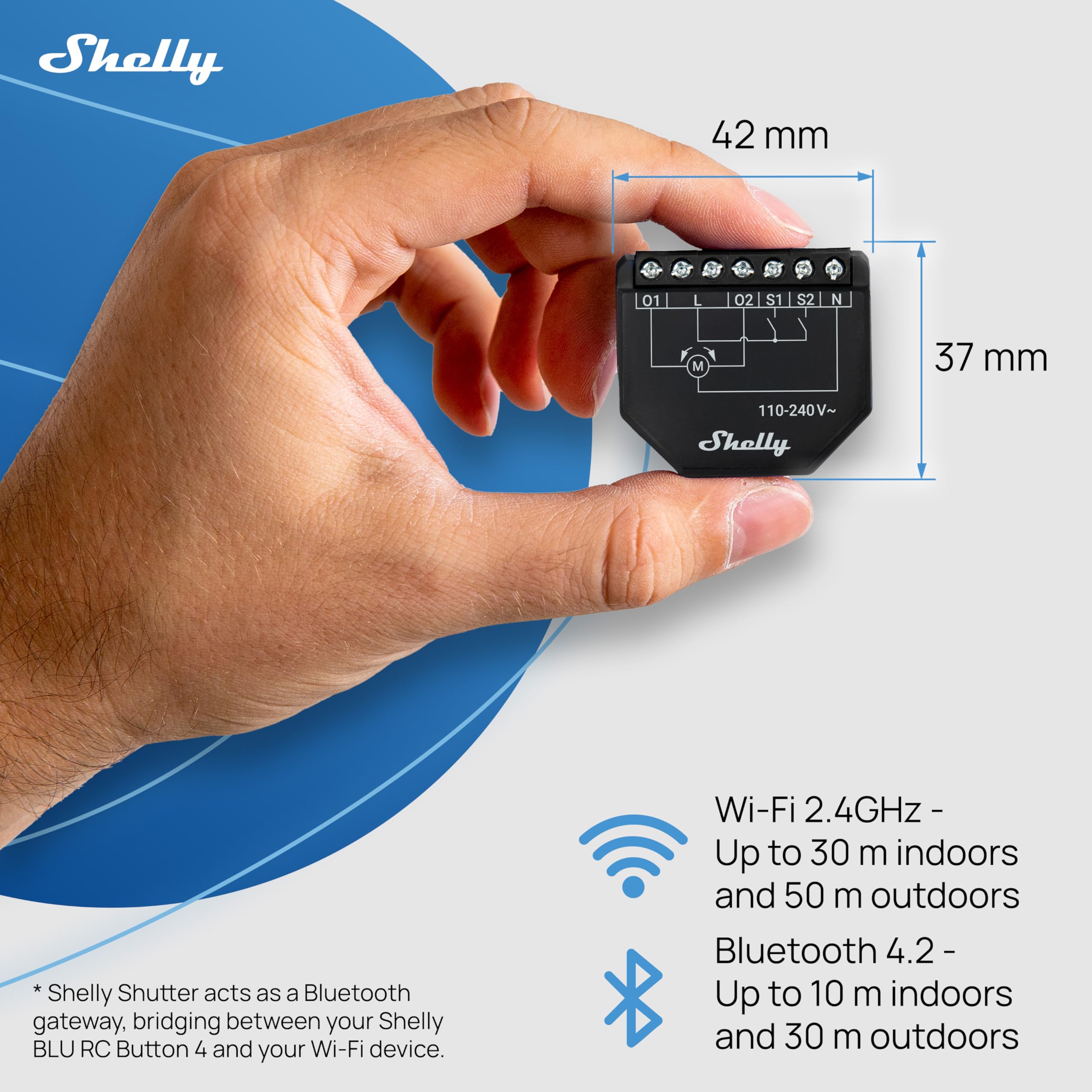 Shelly Shutter x2 & BLU RC Button 4 (Bundle) - Wi-Fi Interruttore a Relè Intelligente, 2 Canali, 4A, Monitora il Consumo di Energia, Tende & Tapparelle, Nessun Hub Richiesto, Alexa e Google Home
