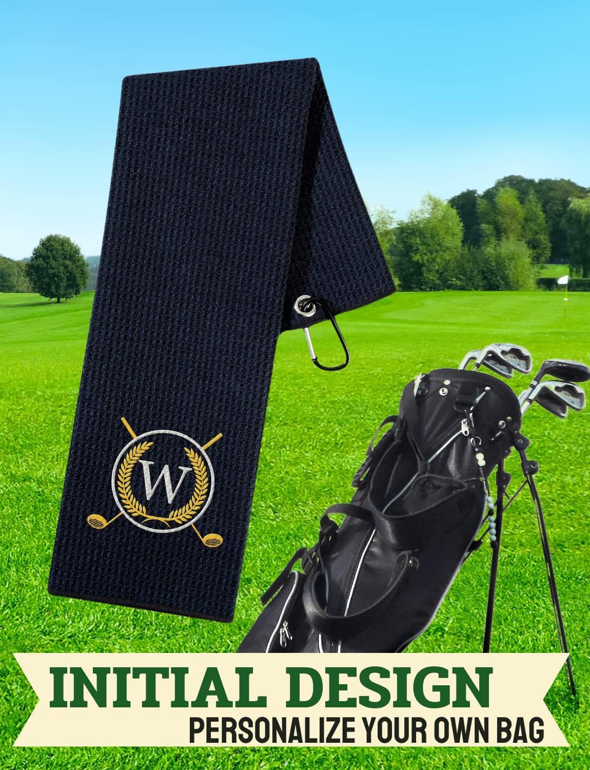 Golf Towel Gifts - Microfiber Golf Towels for Men and Women on Birthday, Christmas, 16'x 24', Black, Initial S - Image 2