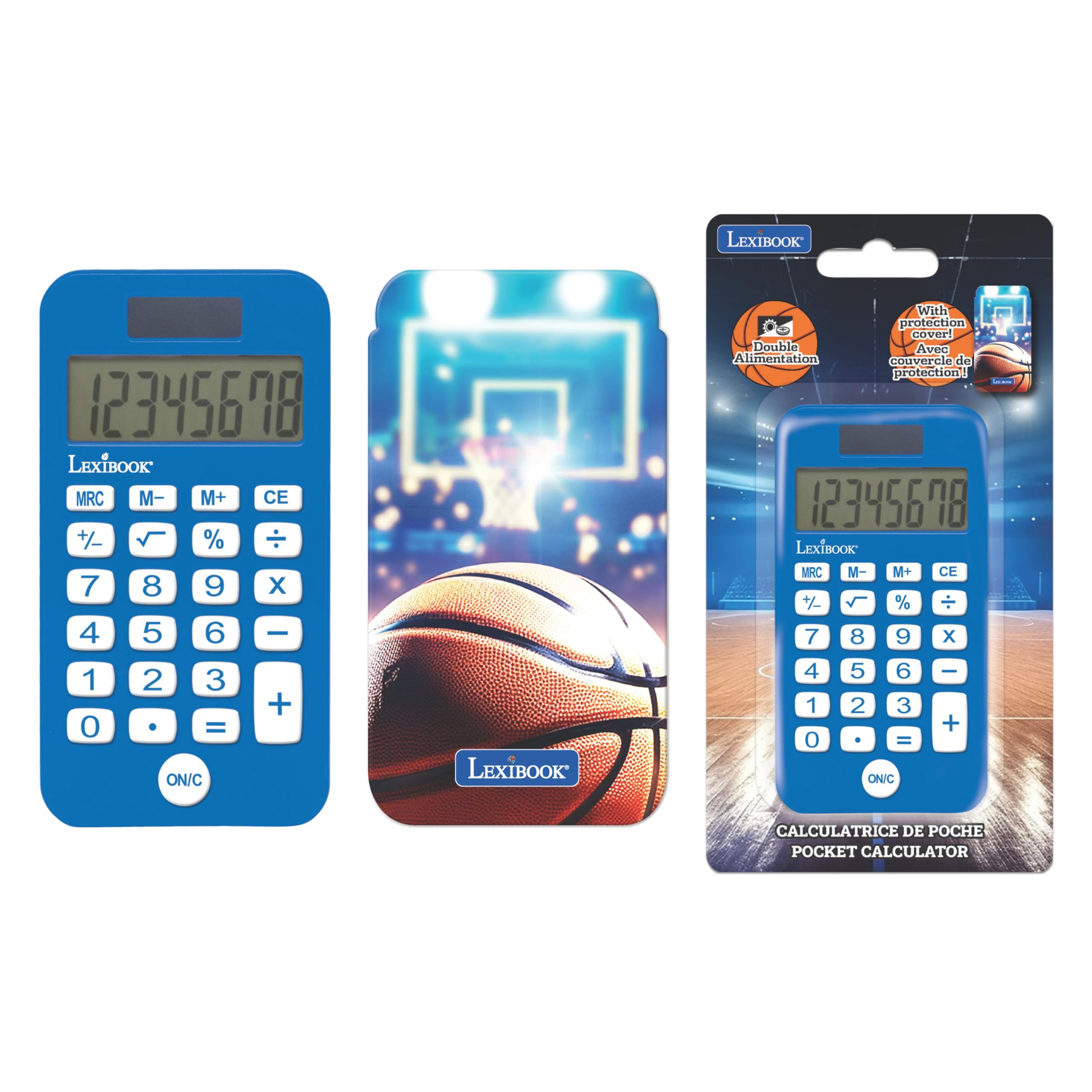 Lexibook, Pocket Calculator Basket with Protection Cover, Basic and Advanced Functions, Battery and Solar Powered, C45BA