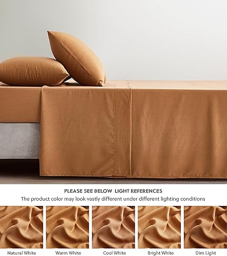 Miniatura 6 de Chezmoi Collection Charisma Tencel - Juego de sábanas de mezcla modal de 4 piezas, tamaño Queen, color terracota, suaves y acogedoras, ligeras,