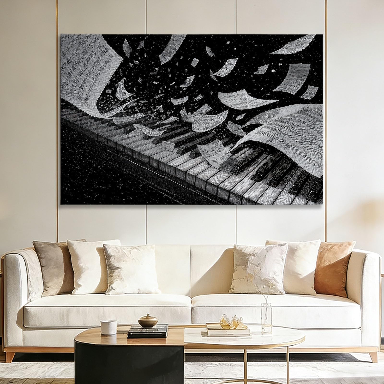Generico Stampa su Tela 3D Pianoforte spartiti musicali 70x50cm Quadri su Tela Moderni, Opere d'arte e Poster da Parete, Pittura a Parete Decorazioni per Soggiorno Camera da Letto