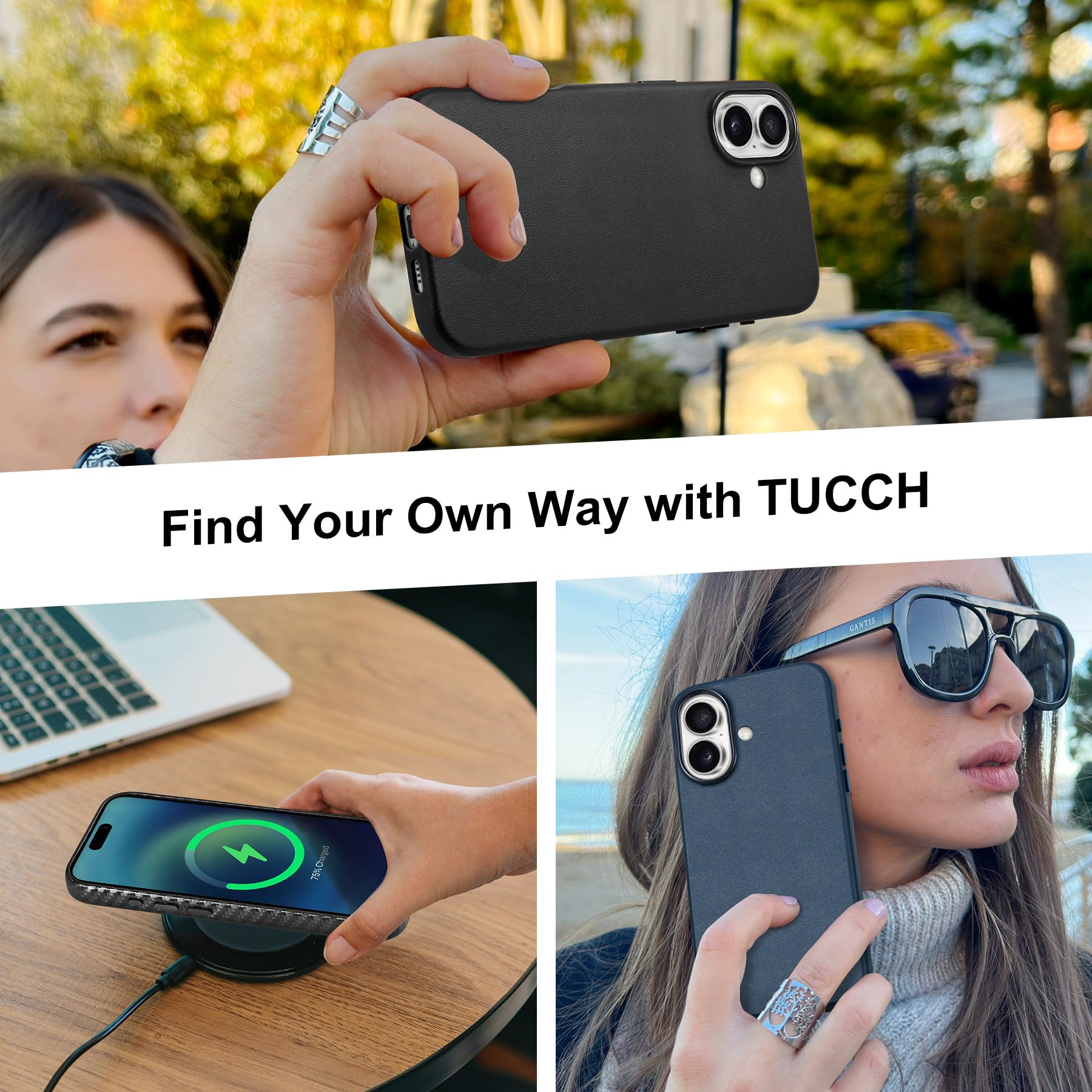 TUCCH Magnetyczne etui do iPhone 16 Plus (6,7") 2024, ochronne, lekkie | ze skóry PU, odporne na wstrząsy, antypoślizgowe etui na telefon, bezprzewodowe ładowanie, ochrona przed odciskami palców